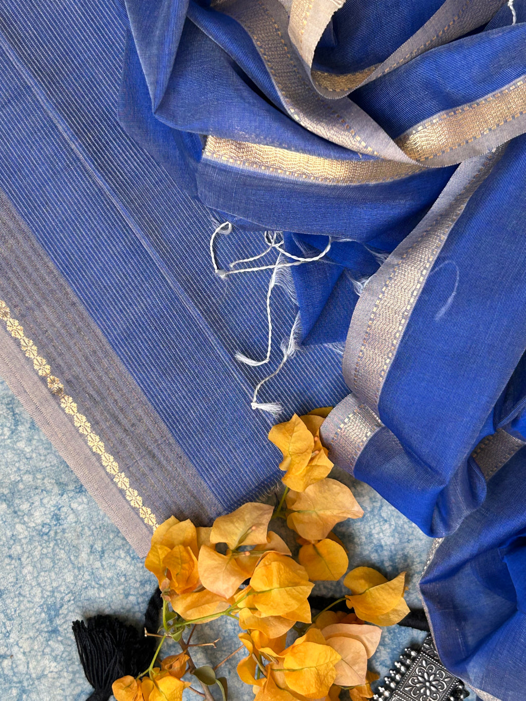 Handwoven Maheshwari Kurta Dupatta Set -Cobalt Blue