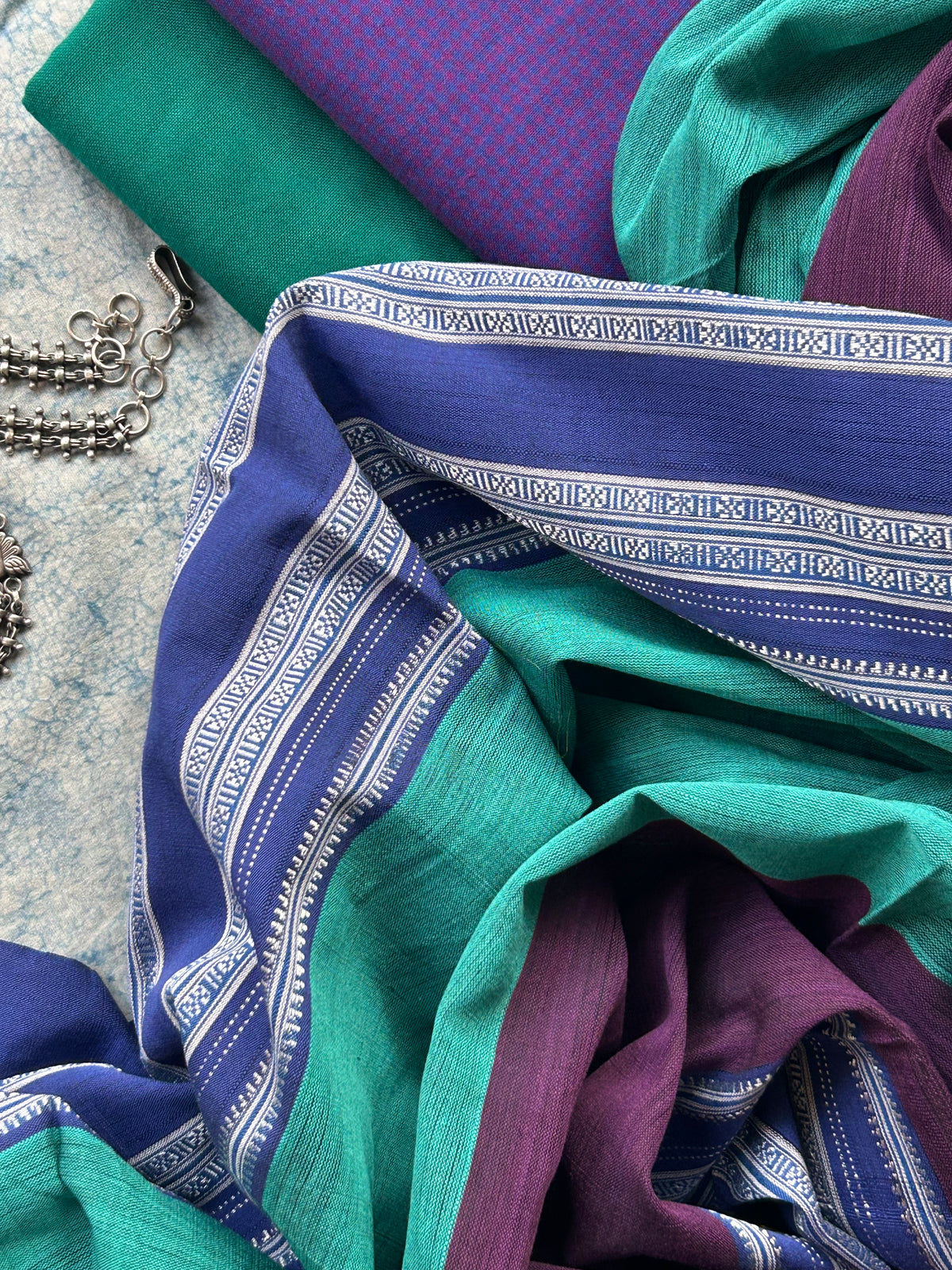 Mayur - Handwoven Telangana cotton and Ilkal Dupatta Set