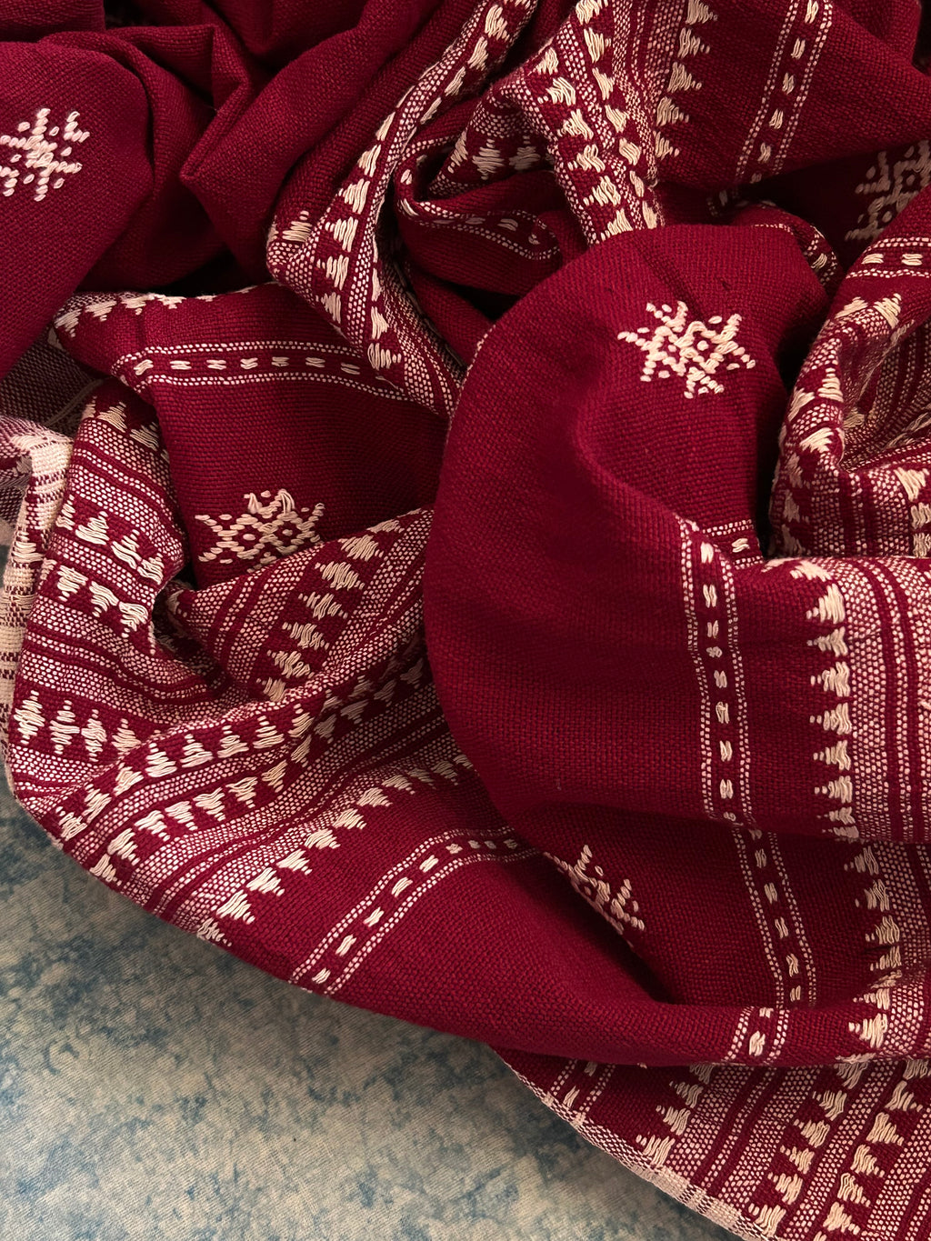 Handspun Handwoven Kotpad Suit Set - Ivory Maroon Checks