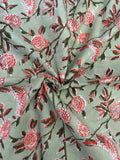 Handblock Printed Azofree dye cotton - Floral Peach & Green(1m)