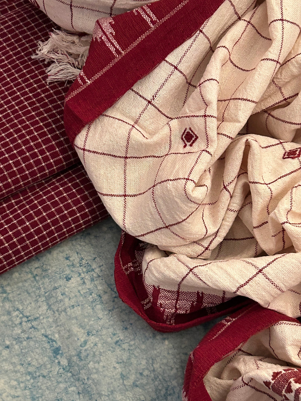 Handspun Handwoven Kotpad Suit Set - Maroon Check