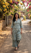 Neel - Handblock Straight Fit Cotton Long Kurta Bottom Set