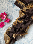 Handwoven Maheshwari Kurta Dupatta Set - Cola Brown