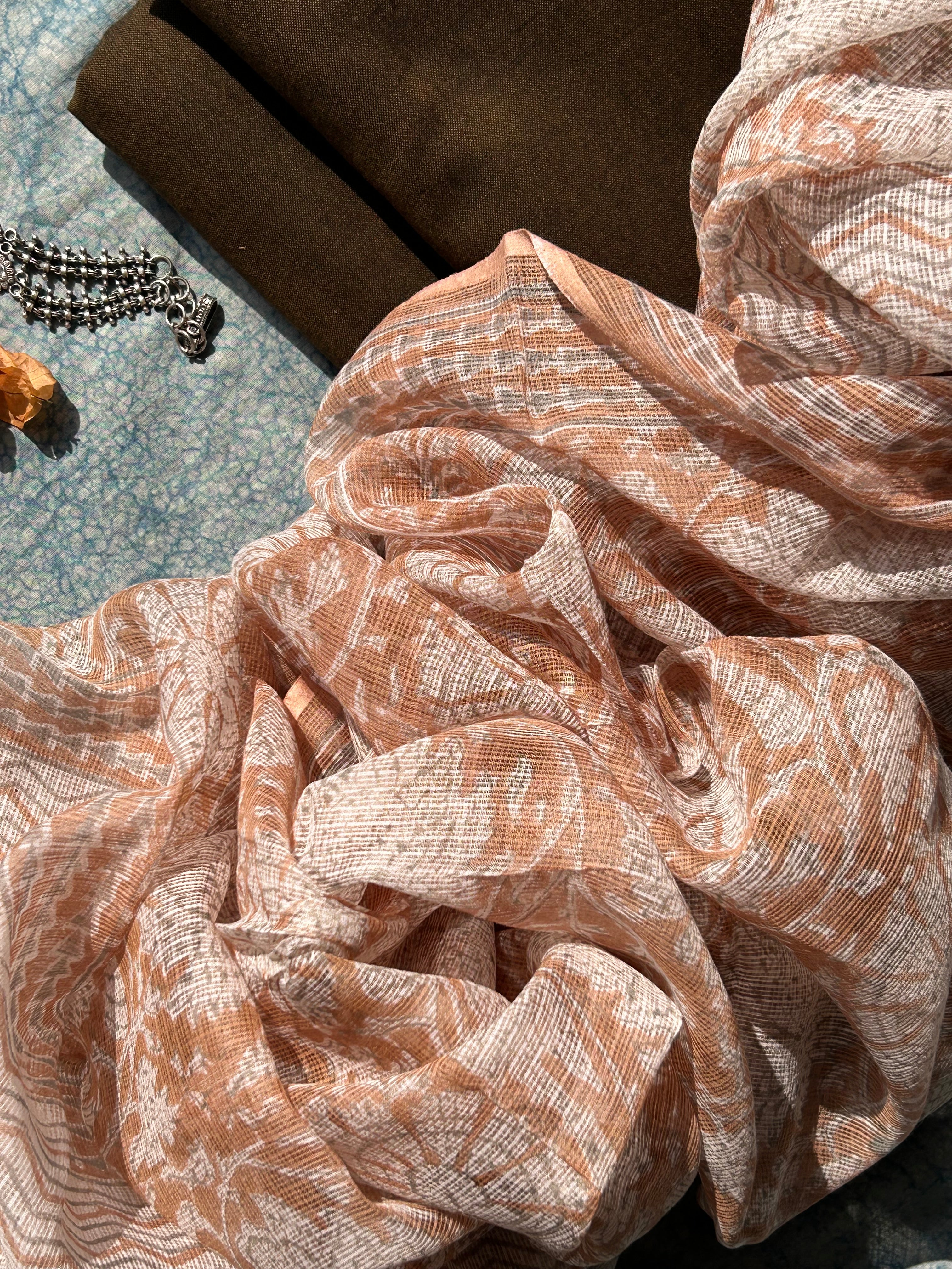 Handwoven Handblock Printed Set - Earthy Brown