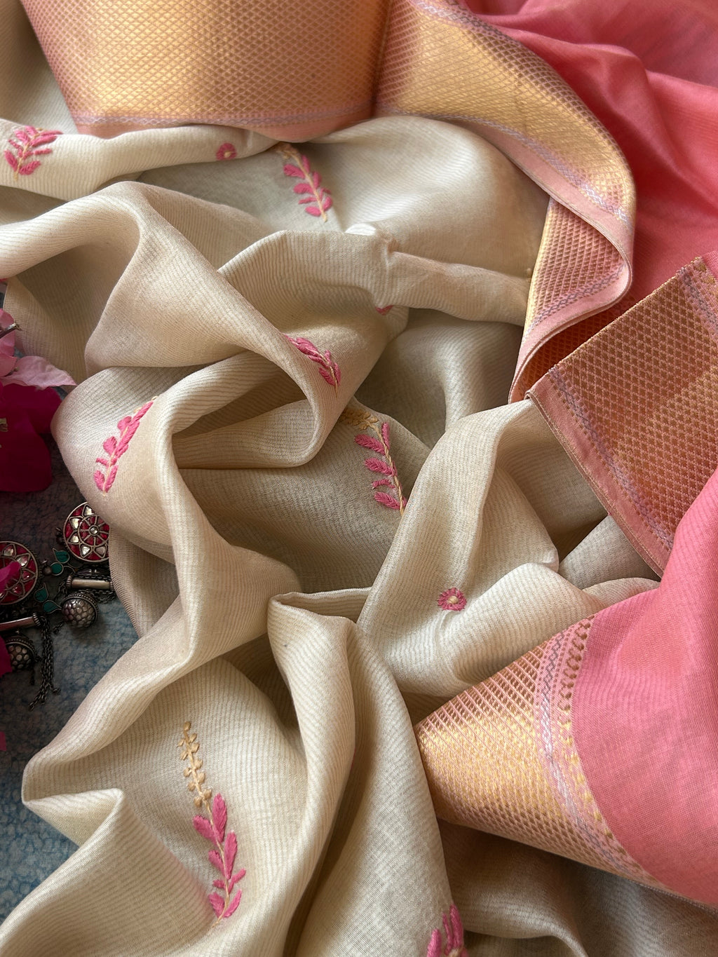 Handwoven Chikankari Work Maheshwari Set
