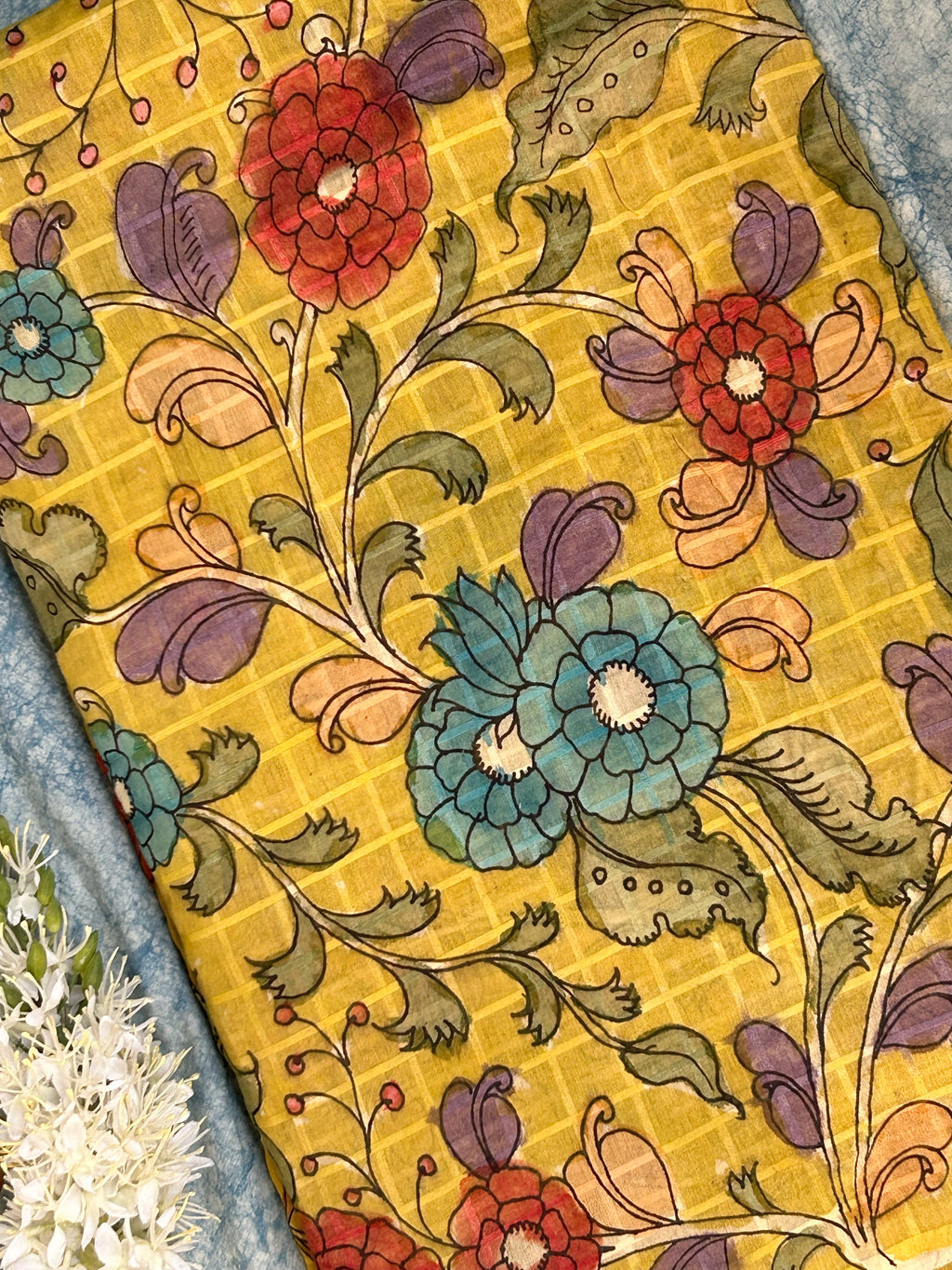 Handwoven Chanderi Silk Cotton Fabric With Handdone Pen Kalamkari