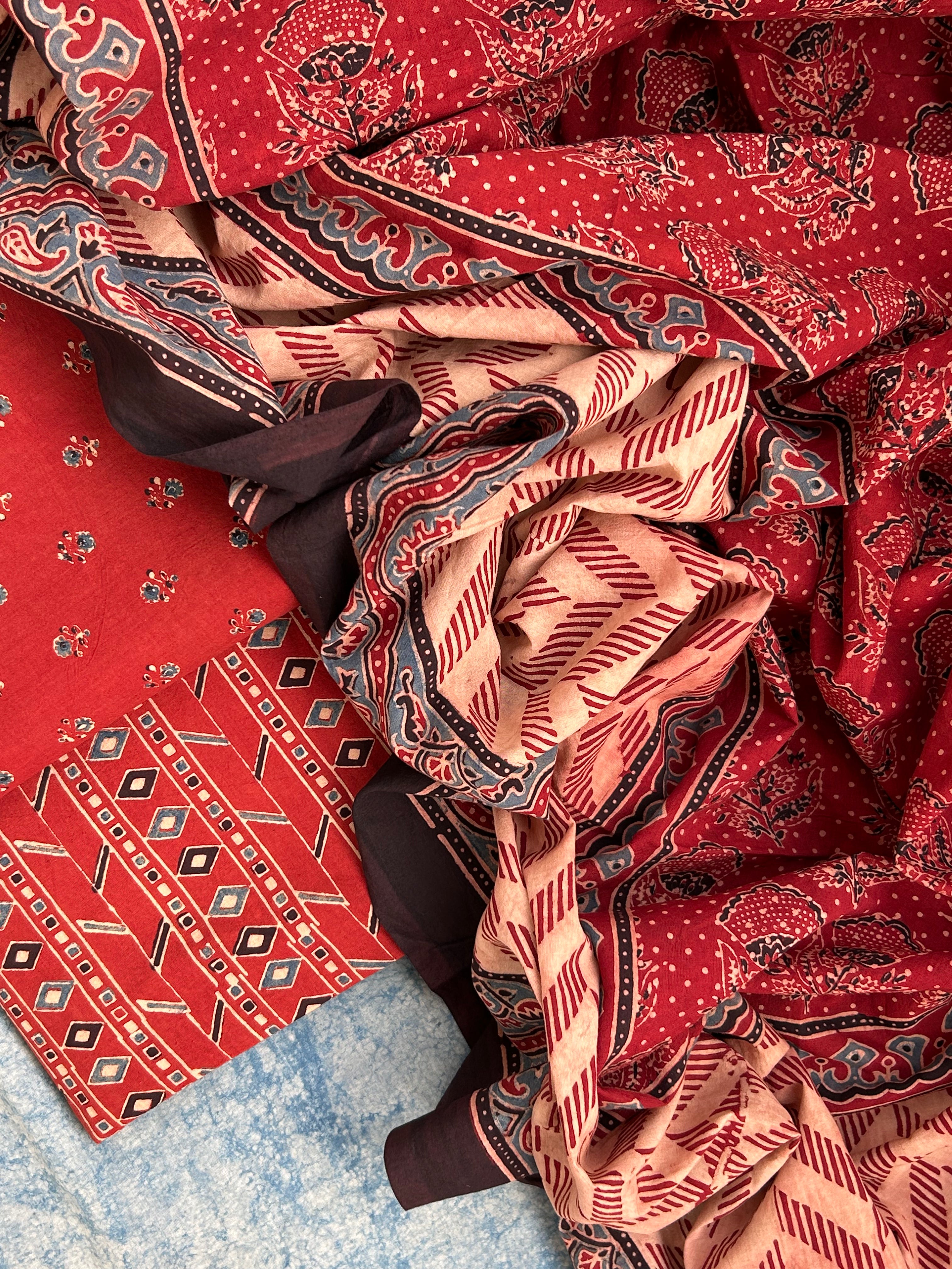 Natural Dyes Handblock Ajrakh Cotton Suit