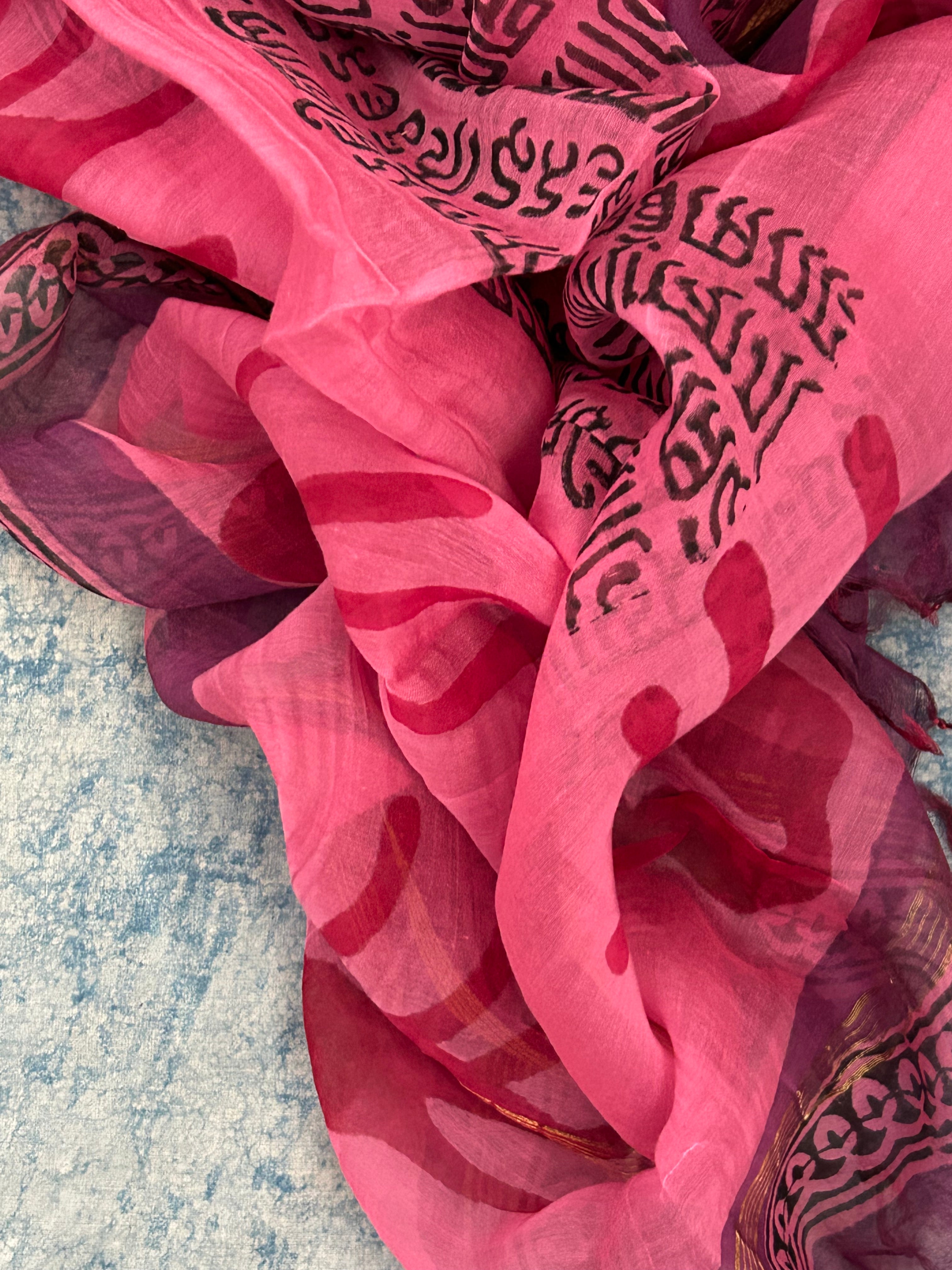 Handwoven Handblock Printed Set - Almond and Deep Plum
