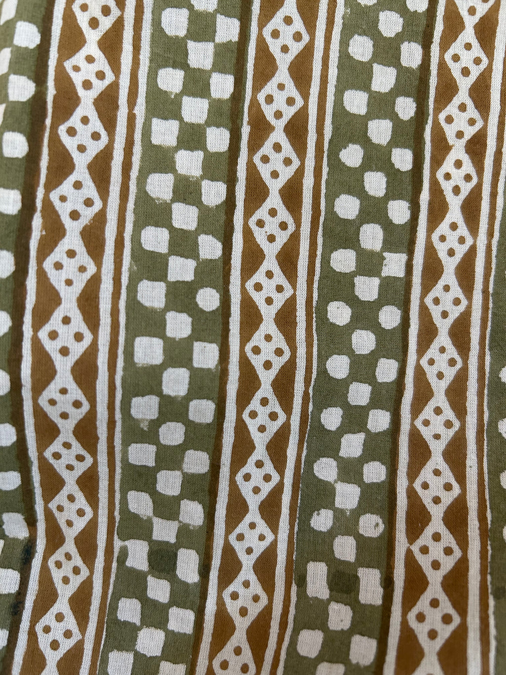 Handblock Printed Azofree dye cotton - Mustard Mehndi Stripes (2.4m)