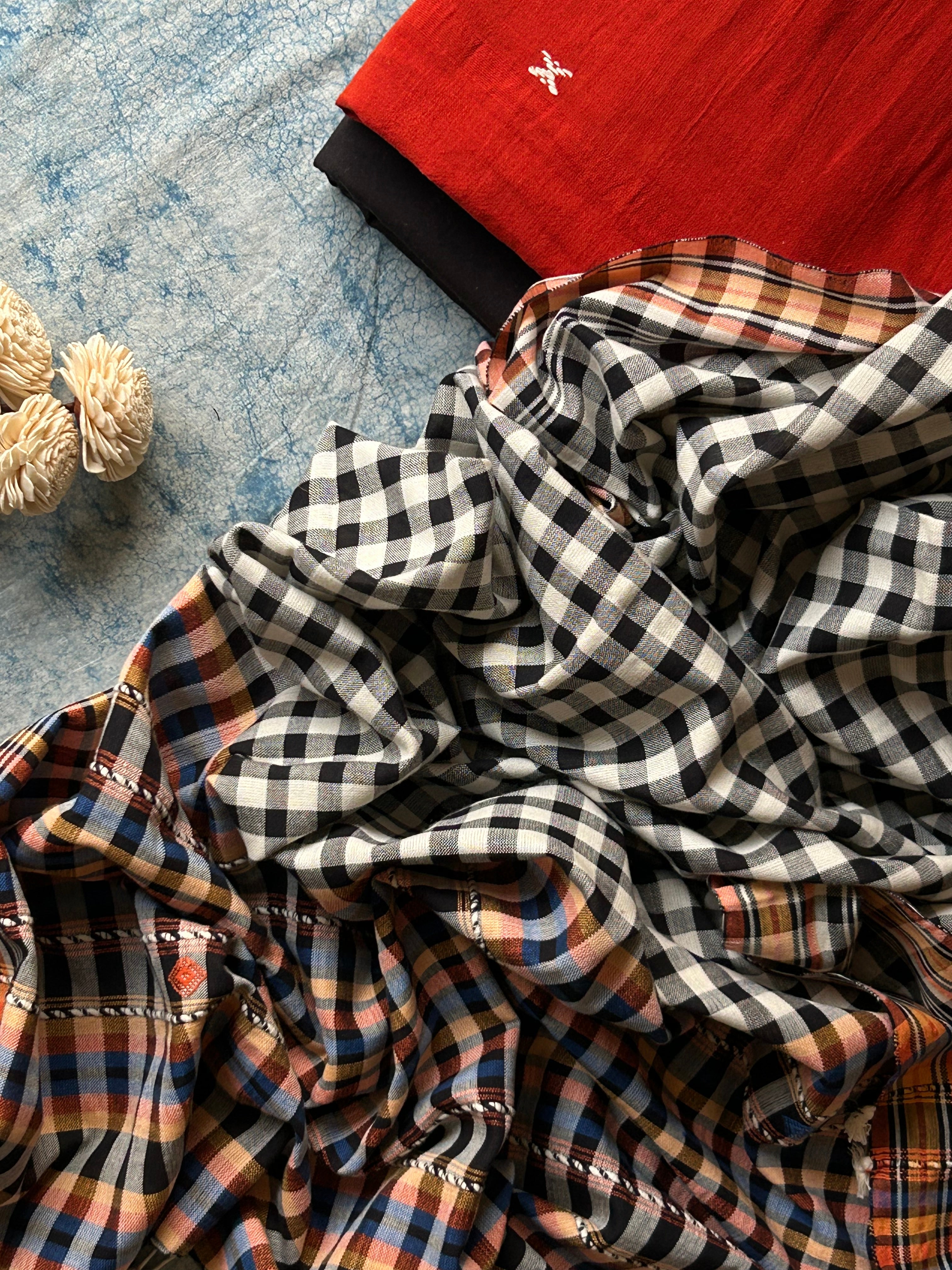 Handspun Handwoven Kotpad & Bhujodi Suit Set - Bright Orange