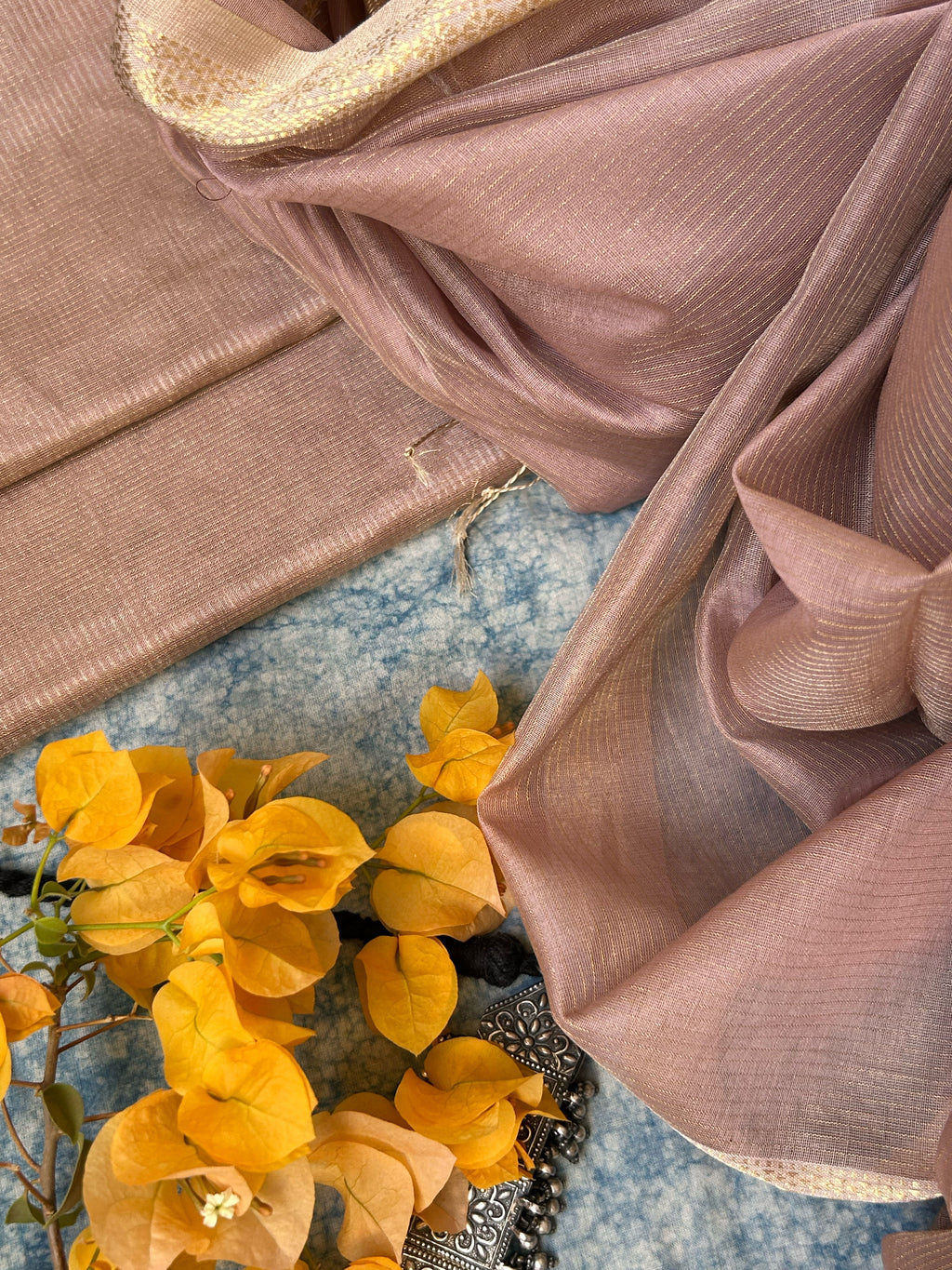 Handwoven Maheshwari Kurta Dupatta Set - Antique Rose Gold