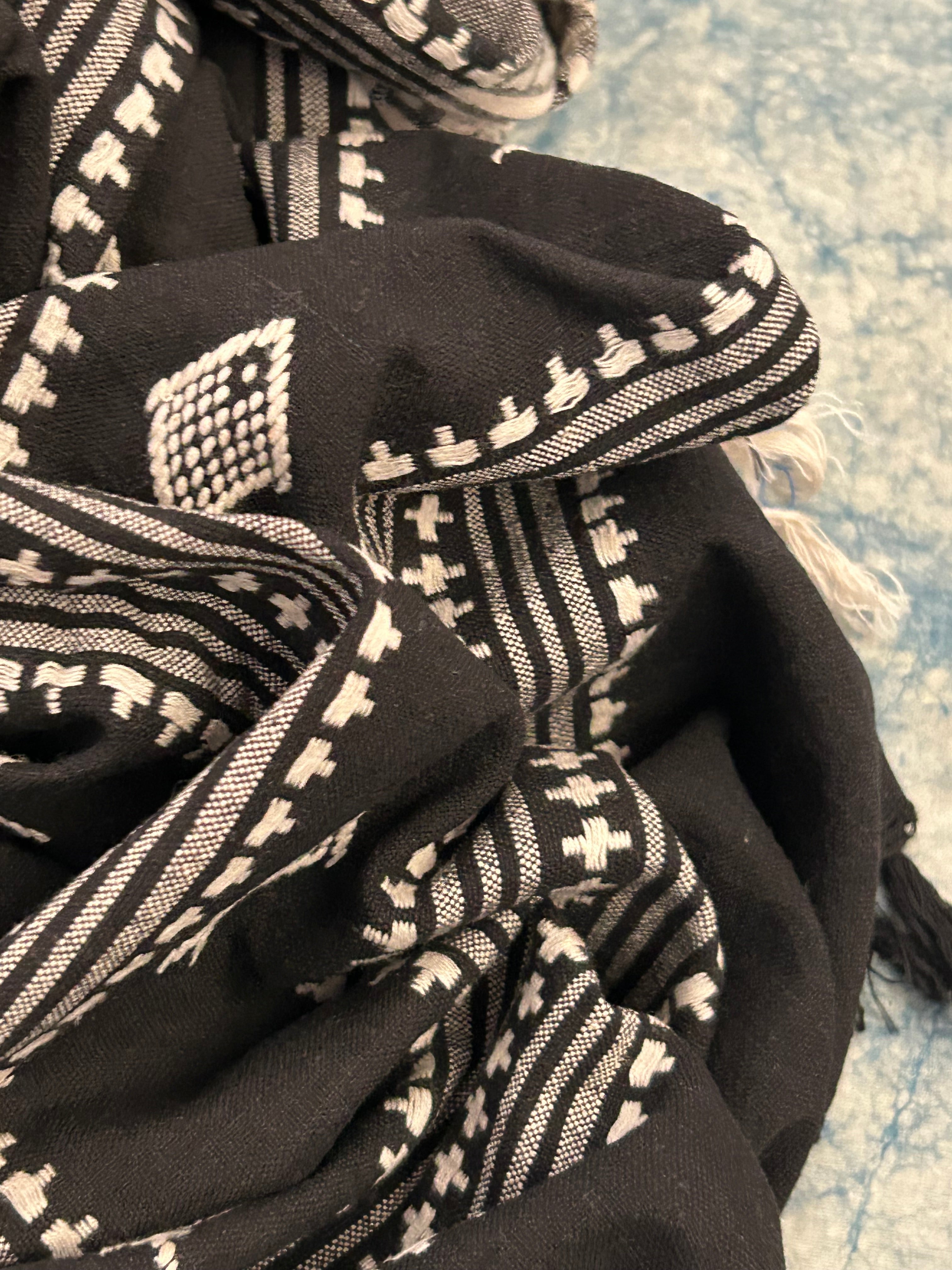Handspun Handwoven Kotpad Suit Set - Checkered Black