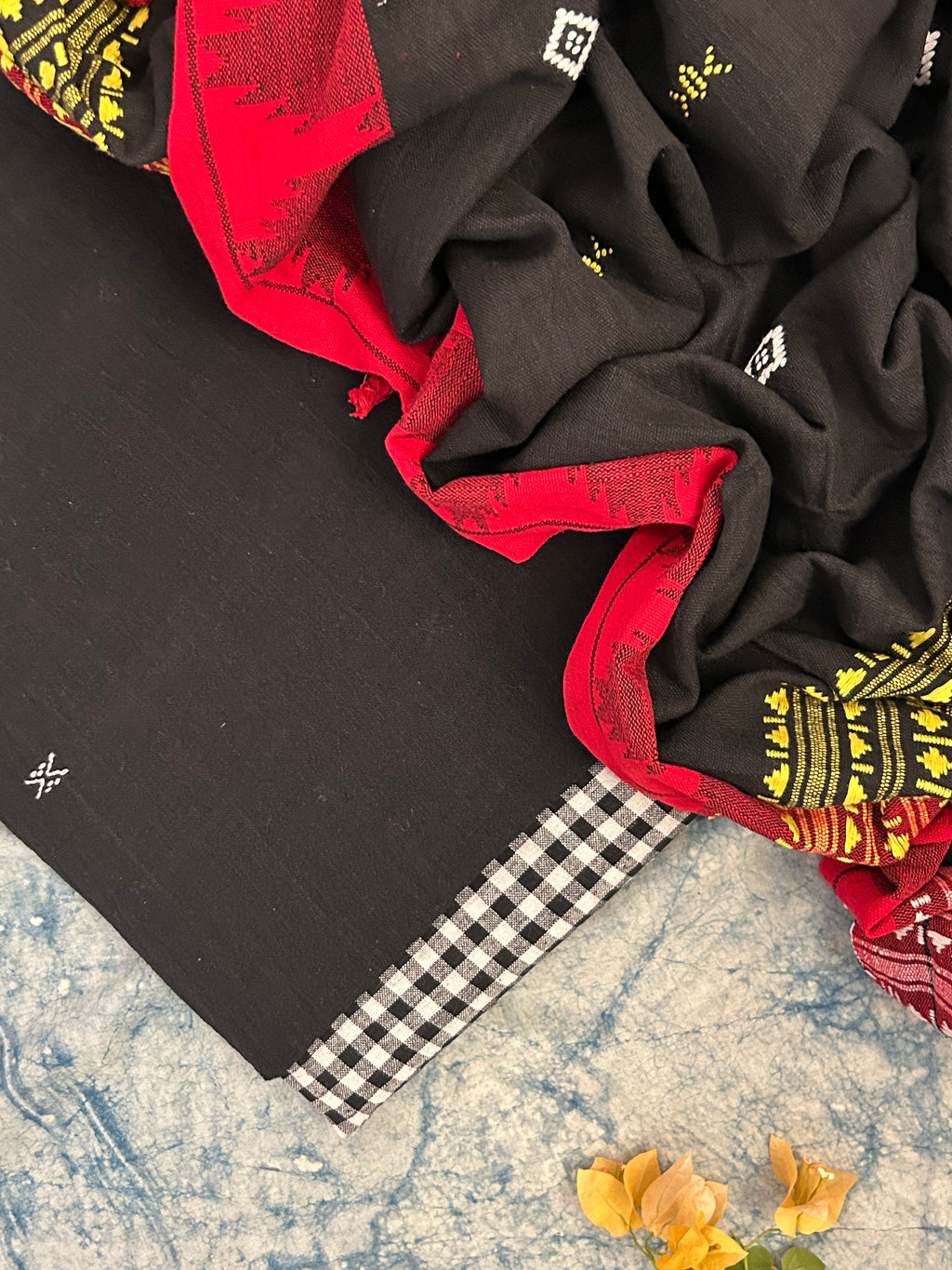 Handspun Handwoven Kotpad Suit Set -Black Checkered