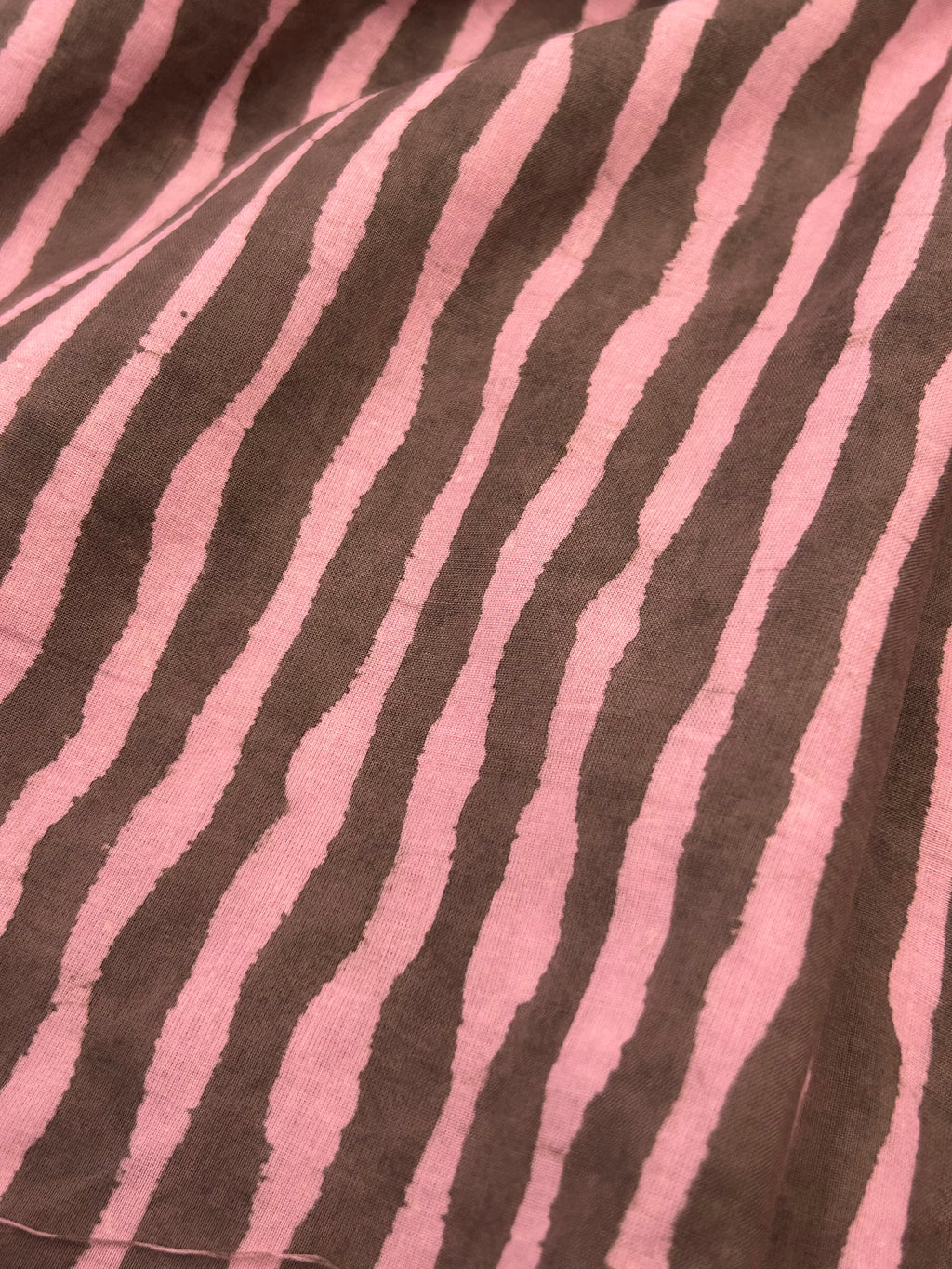 Handblock Printed Azofree dye cotton - Pink & Ash Grey Stripes