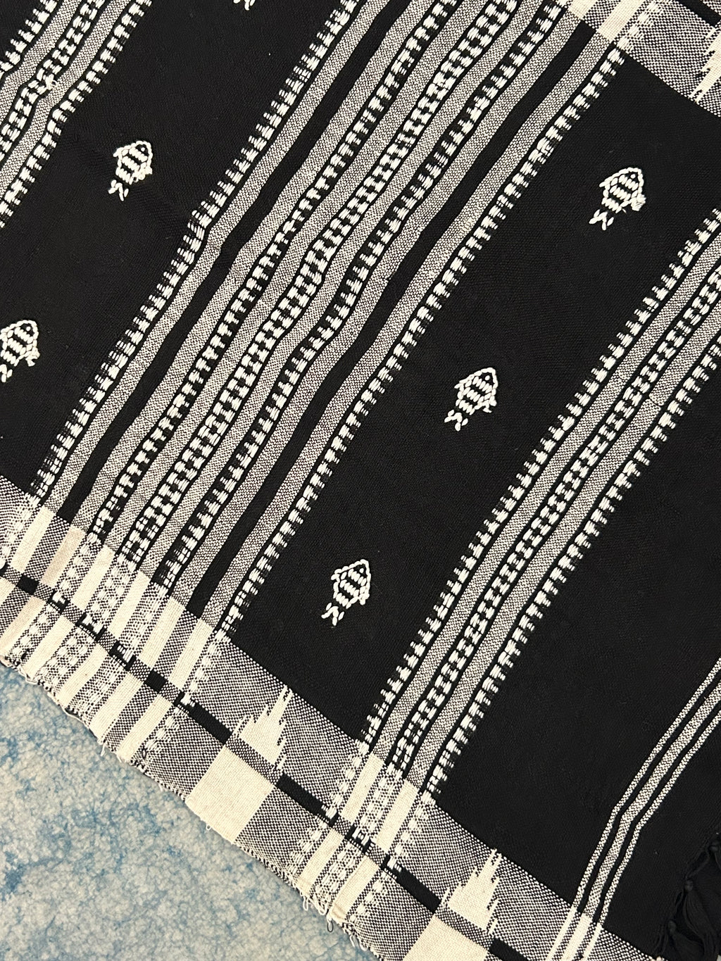 Handspun Handwoven Kotpad Suit Set -Black Butti & Checkered Fish Butti Stole