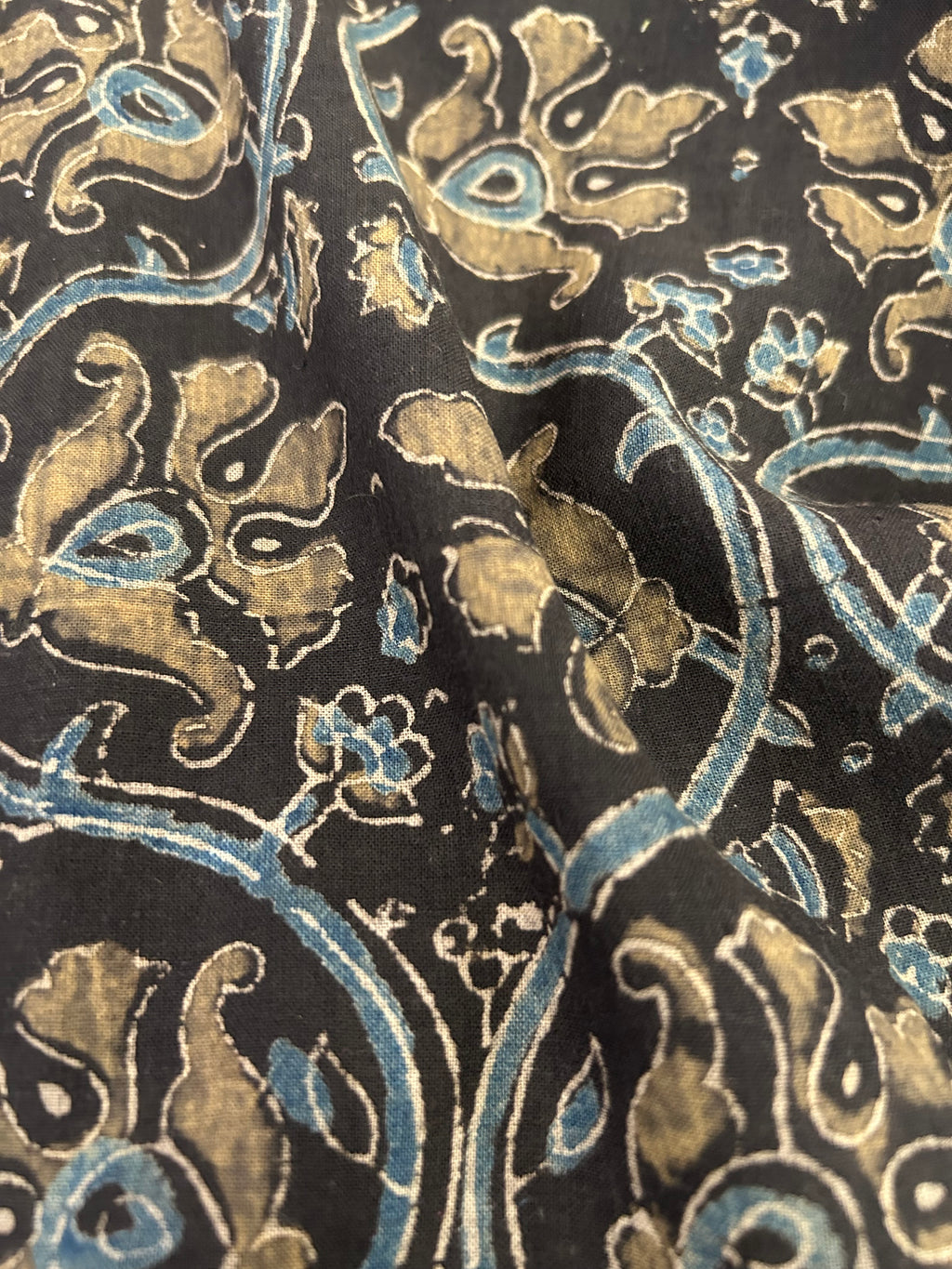 Handblock Printed Ajrakh Cotton - Black Floral (2.4m)