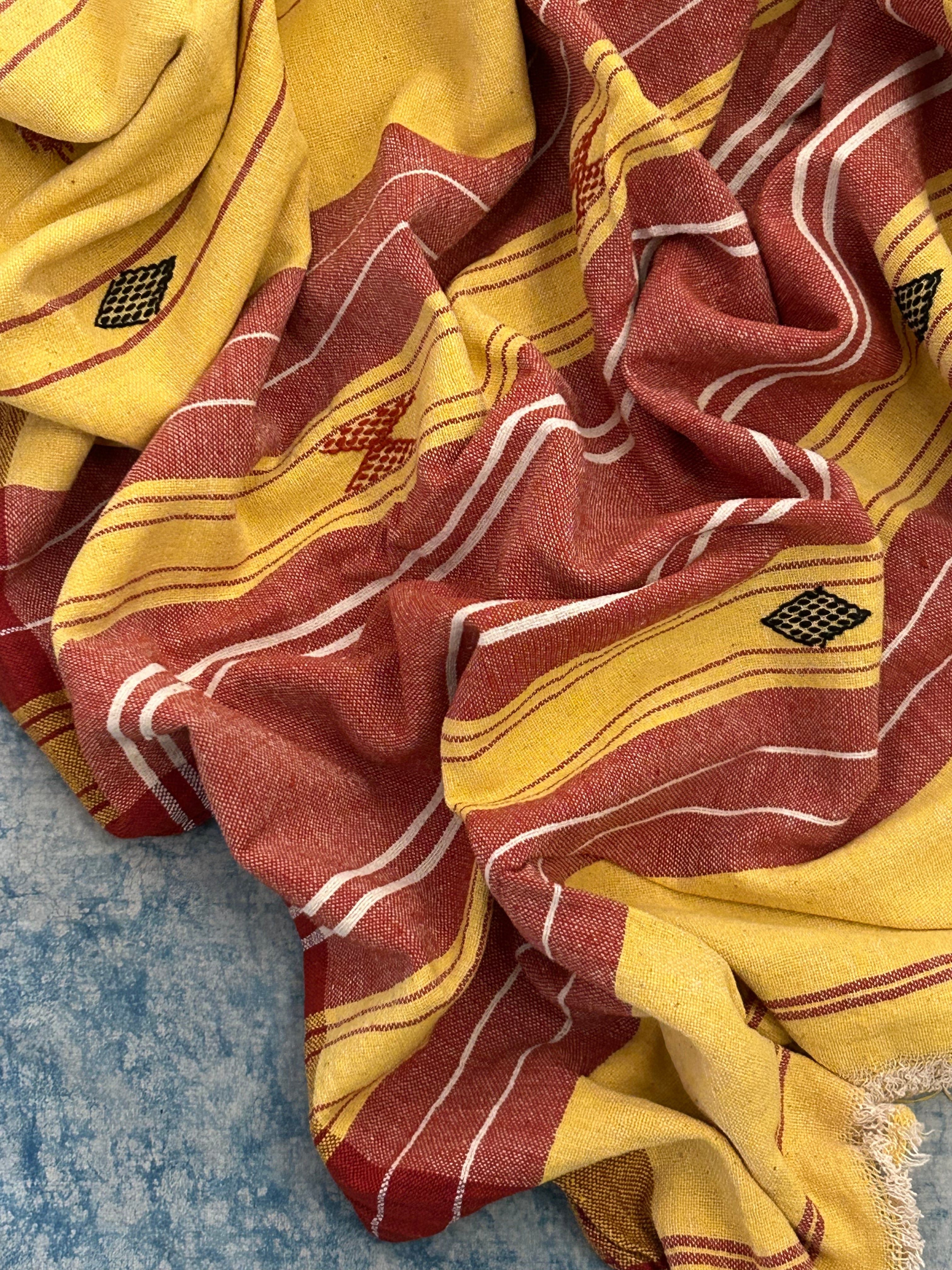 Handspun Handwoven Kotpad Suit Set - Maroon and Mustard Yellow