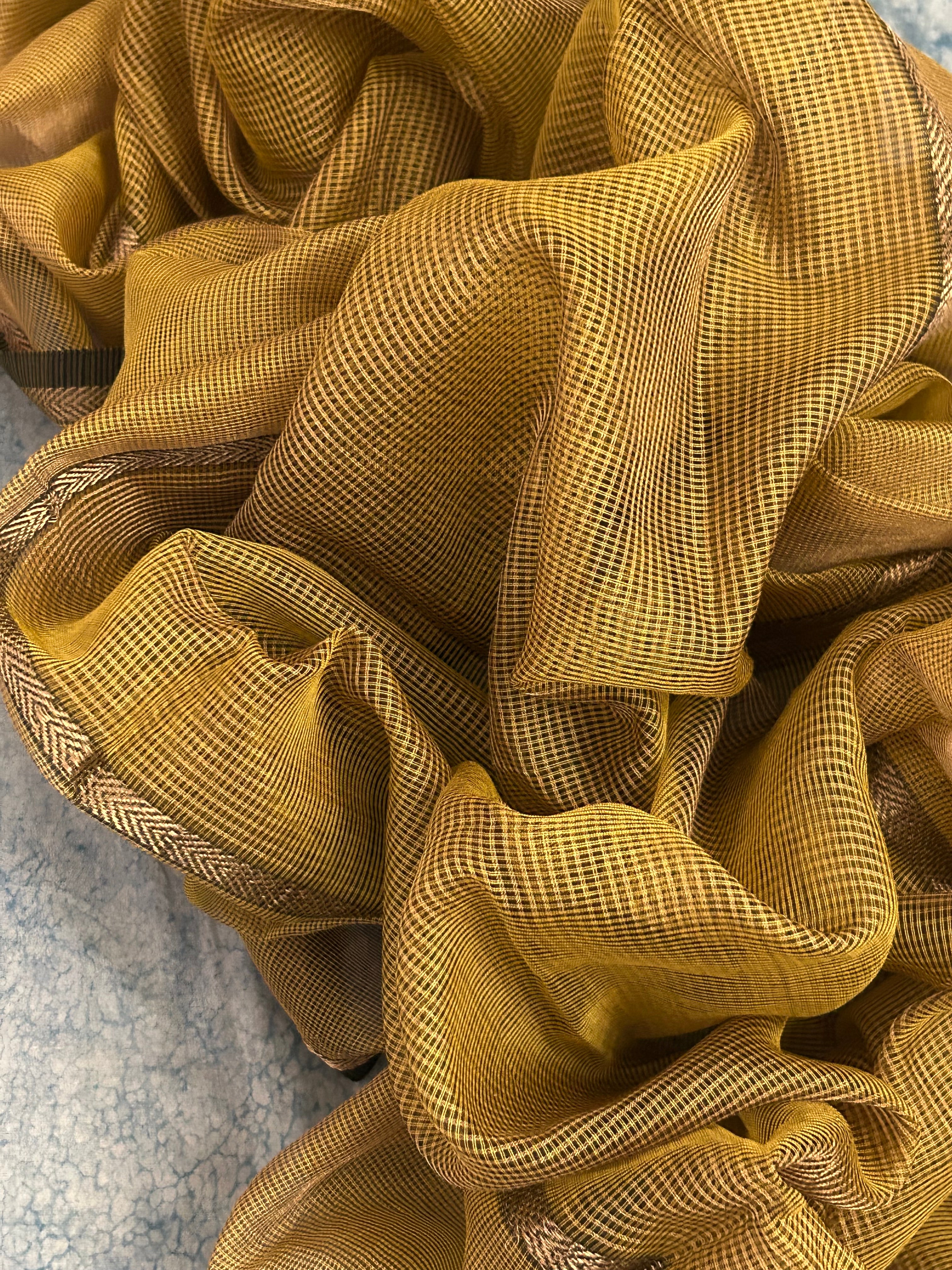 Handwoven Maheshwari Kurta Dupatta Set -Mustard Yellow