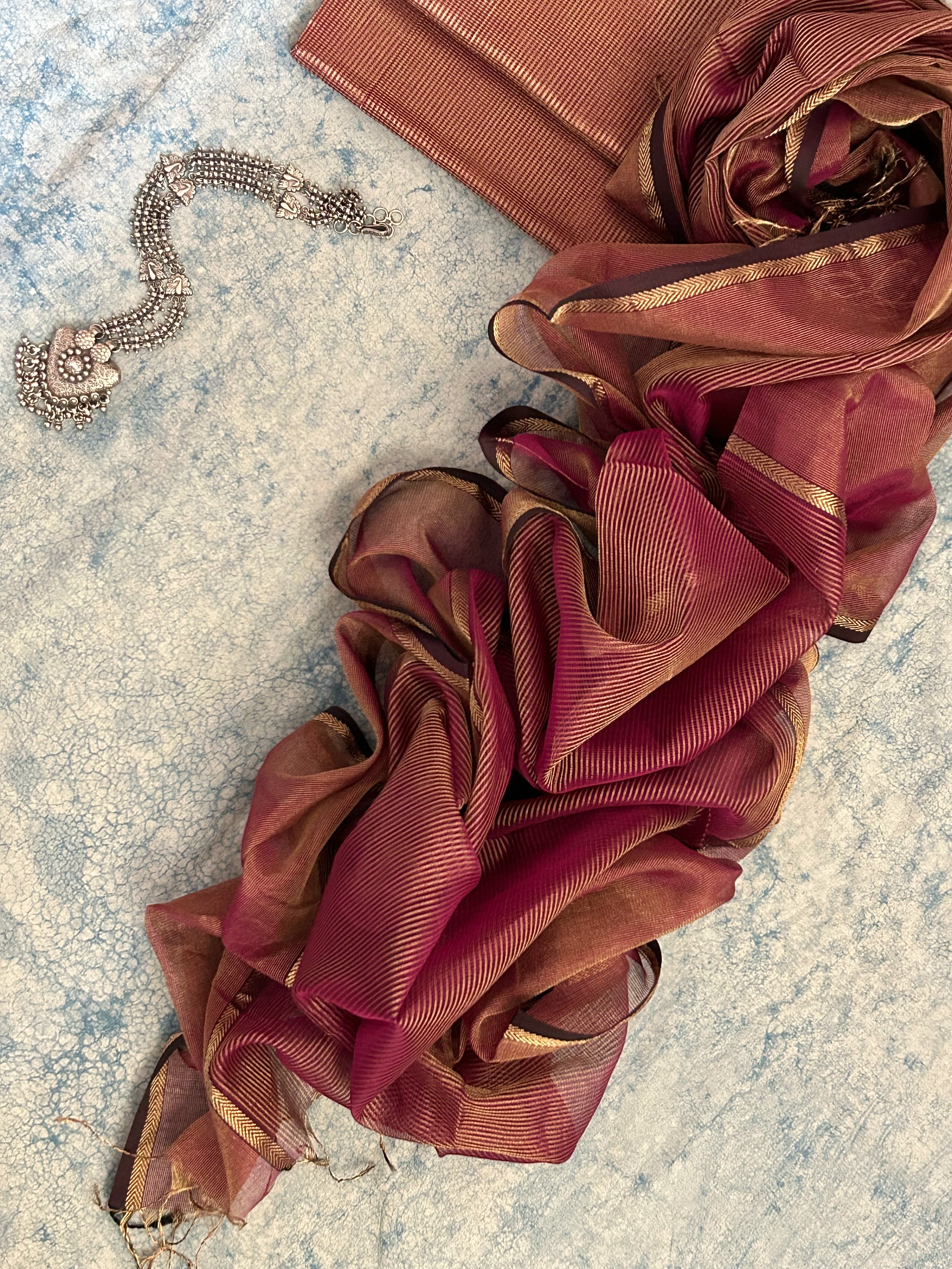 Handwoven Maheshwari Kurta Dupatta Set -Wine