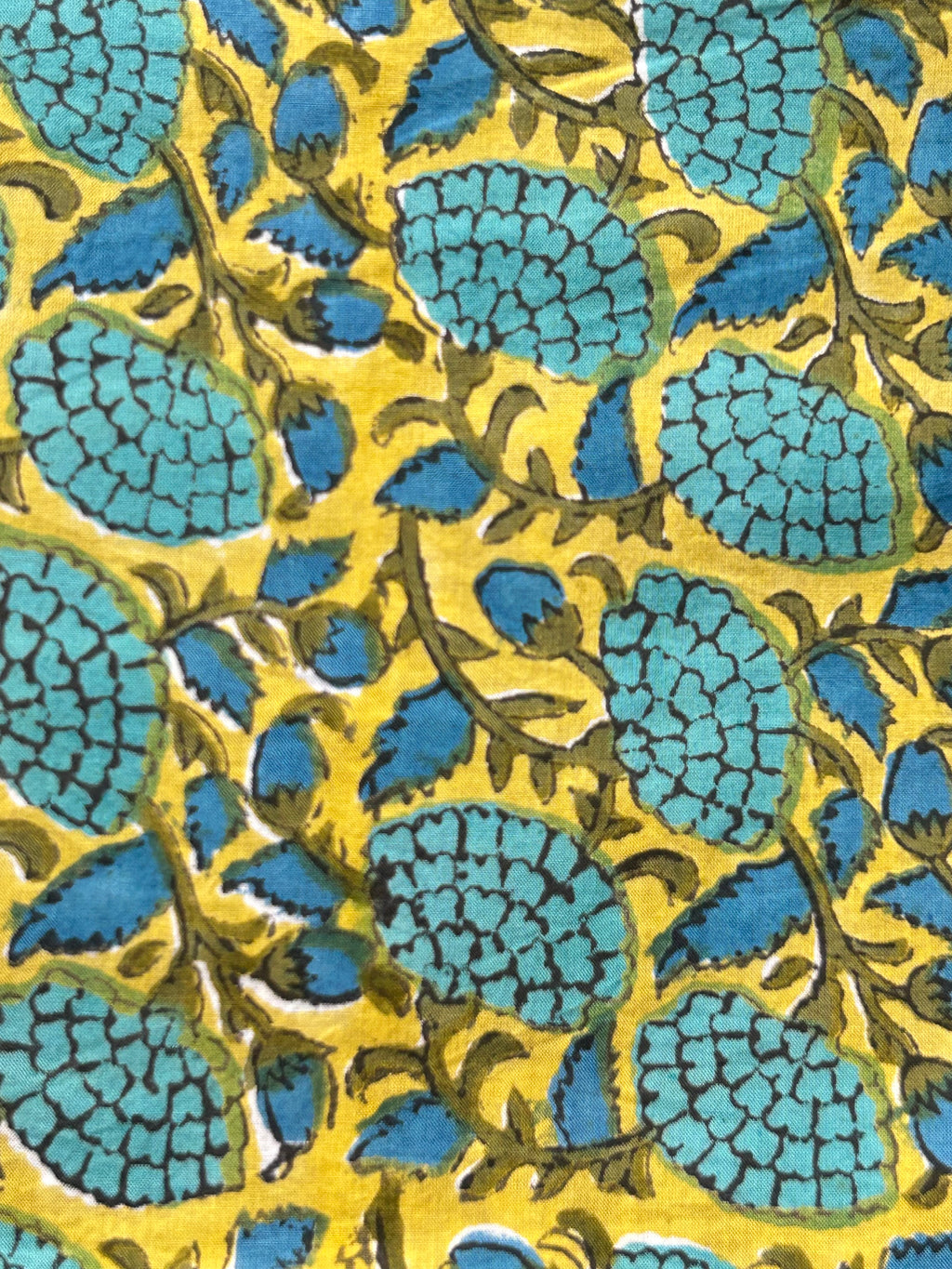 Handblock Cotton Fabric - Lime Green Floral