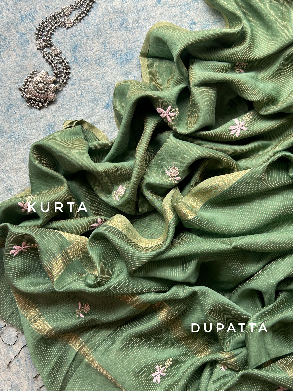 Archana - Handwoven Chikankari Work Maheshwari Tissue Set