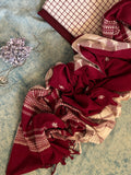 Handspun Handwoven Kotpad Suit Set - Ivory Maroon Checks