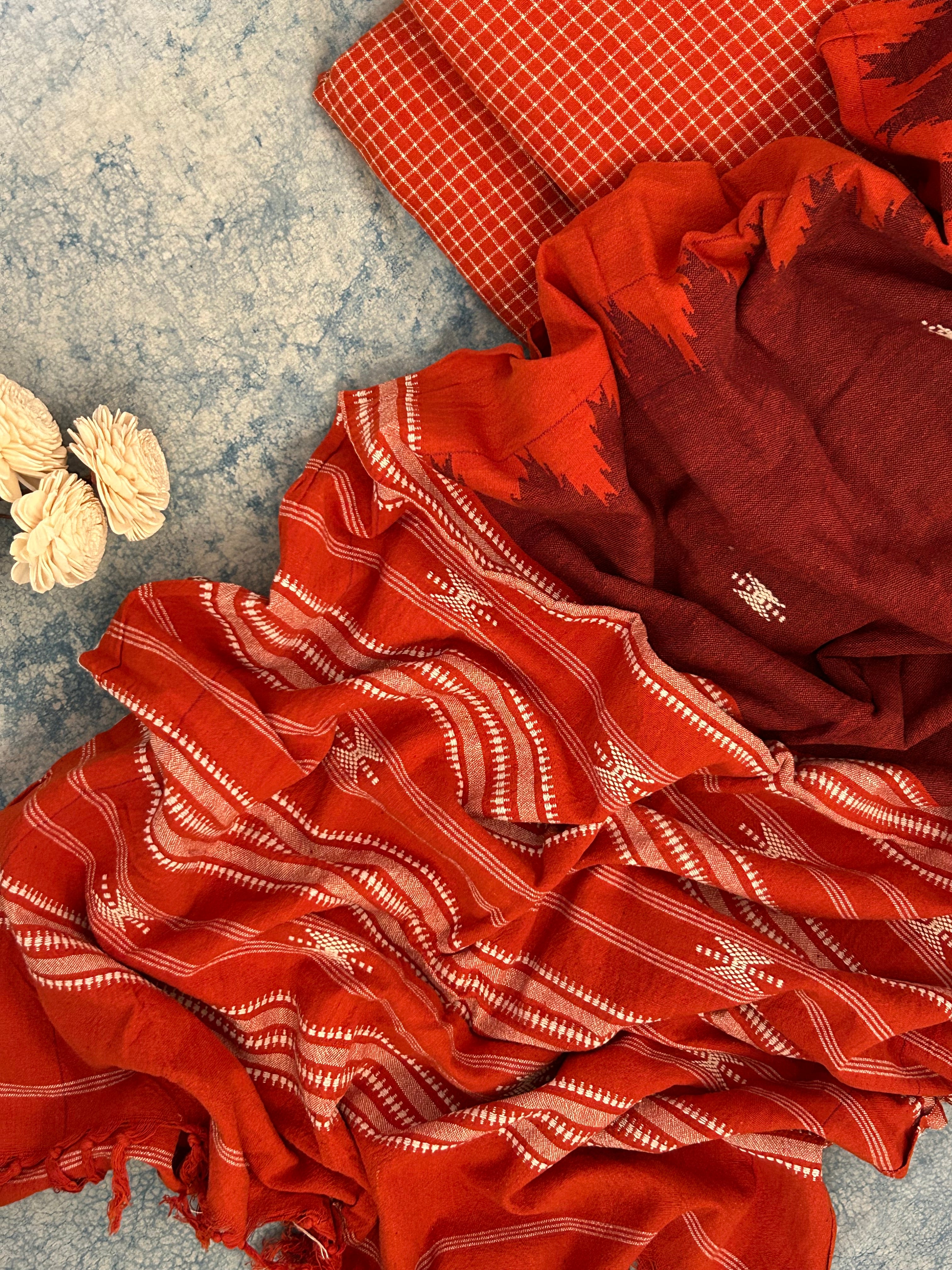Handspun Handwoven Kotpad Suit Set - Burnt Orange