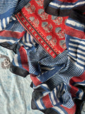 Vasudha - Natural Dyes Handblock Ajrakh Cotton and Linen Dupatta Set
