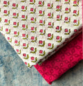 Handblock  Cotton Fabric - White Floral Butta