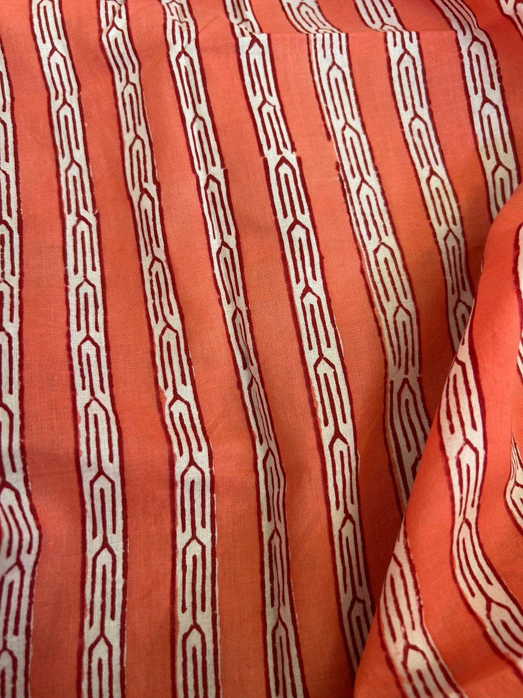 Handblock Printed Azofree dye cotton - Peach Orange Stripes (2m)