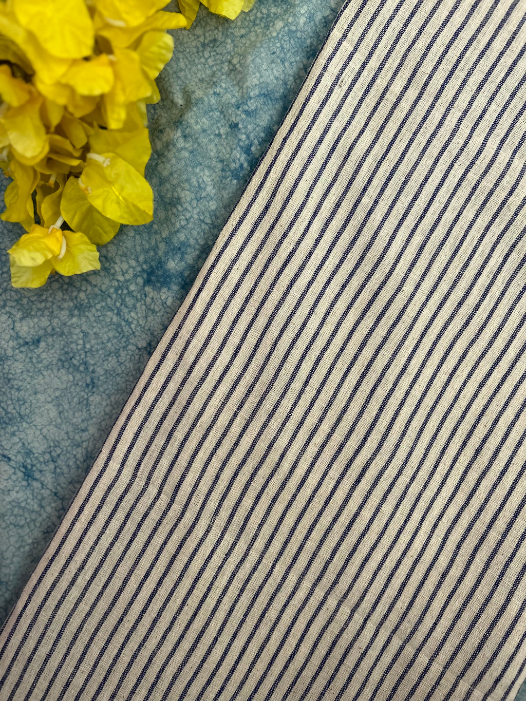 Handspun Handwoven Kotpad Fabric 600 INR/metre - Ivory & Blue
