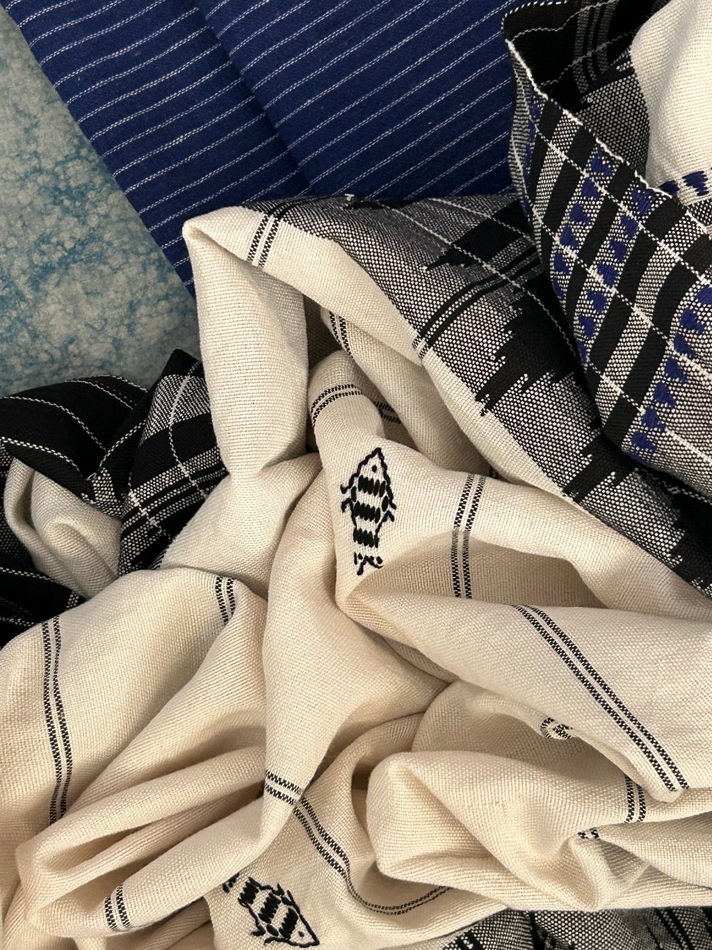 Handspun Handwoven Kotpad Suit Set - Blue Stripes