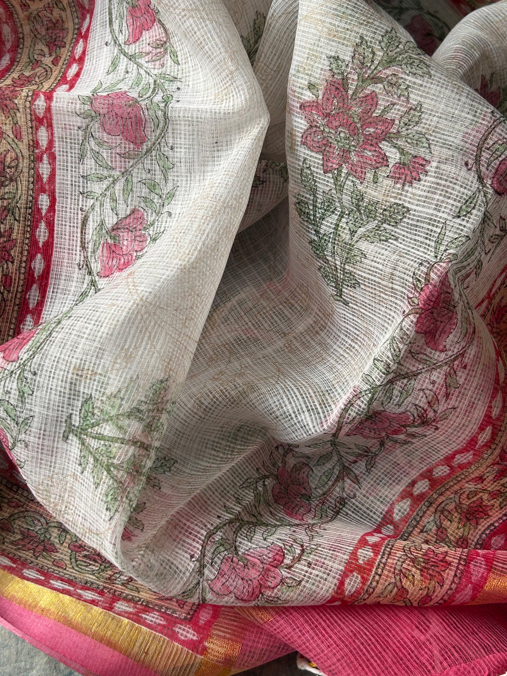 Handcrafted Cotton Suit Set - White Floral Butta