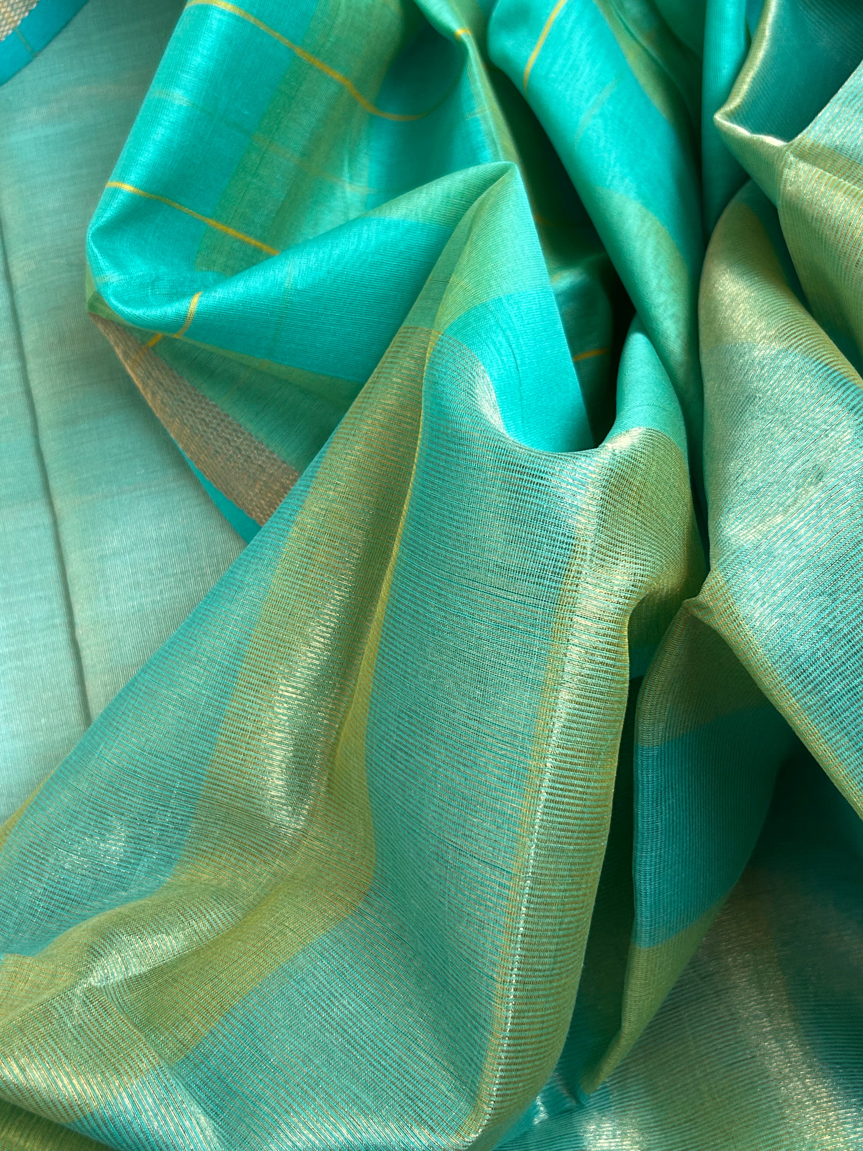 Handwoven Maheshwari Kurta Dupatta Set - Turquoise