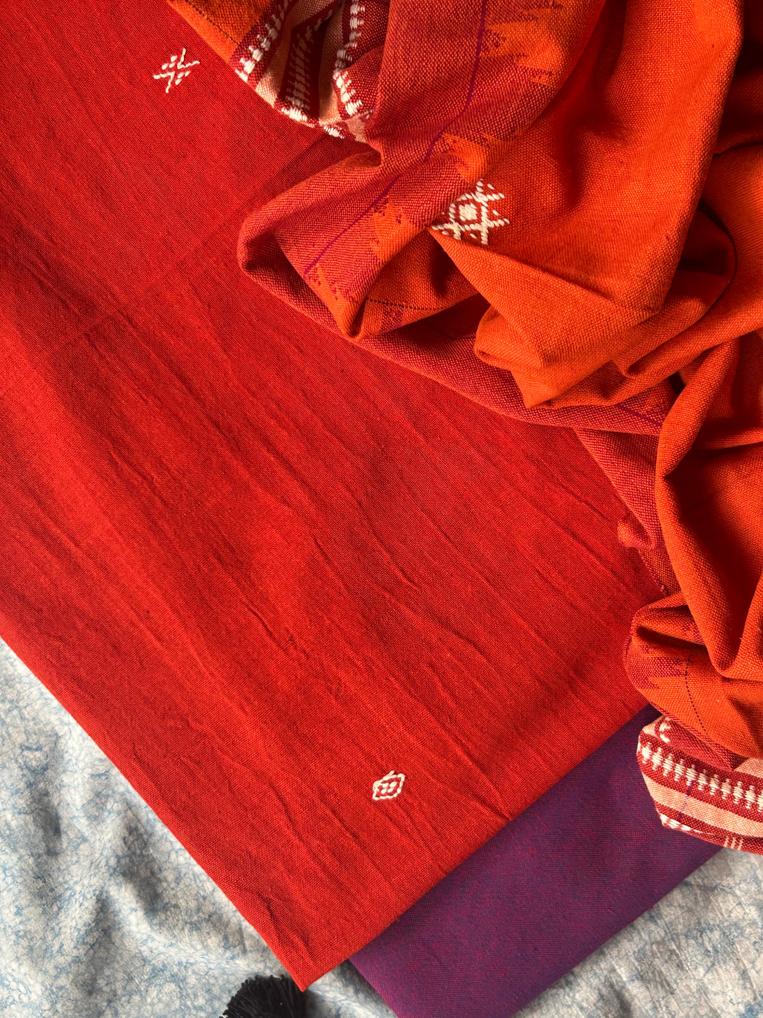 Handspun Handwoven Kotpad Suit Set - Bright Orange and Purple