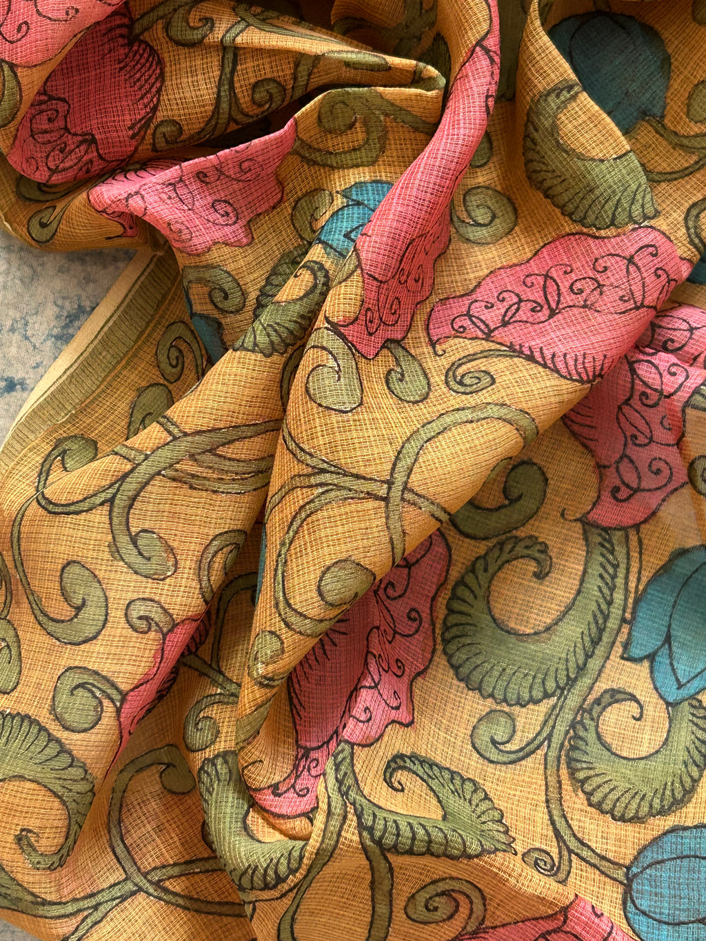 Navya - Handwoven Hand-drawn Handpainted Pen Kalamkari Dupatta