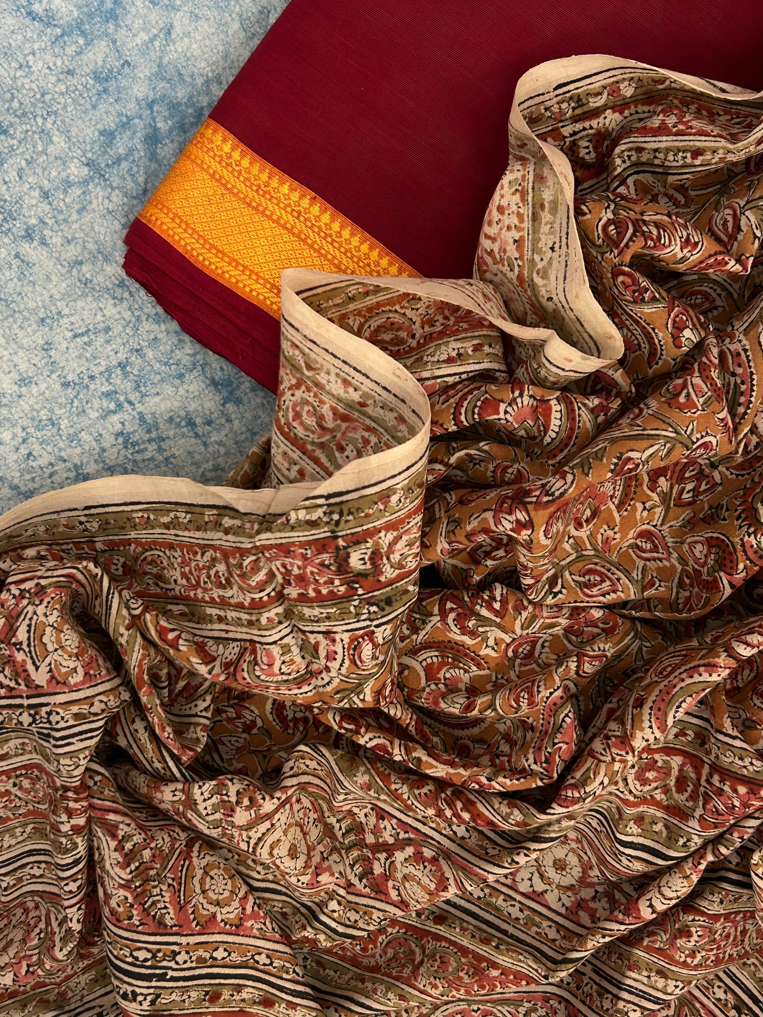 Handwoven Handcrafted Mangalagiri Kalamkari Kurta Dupatta Set