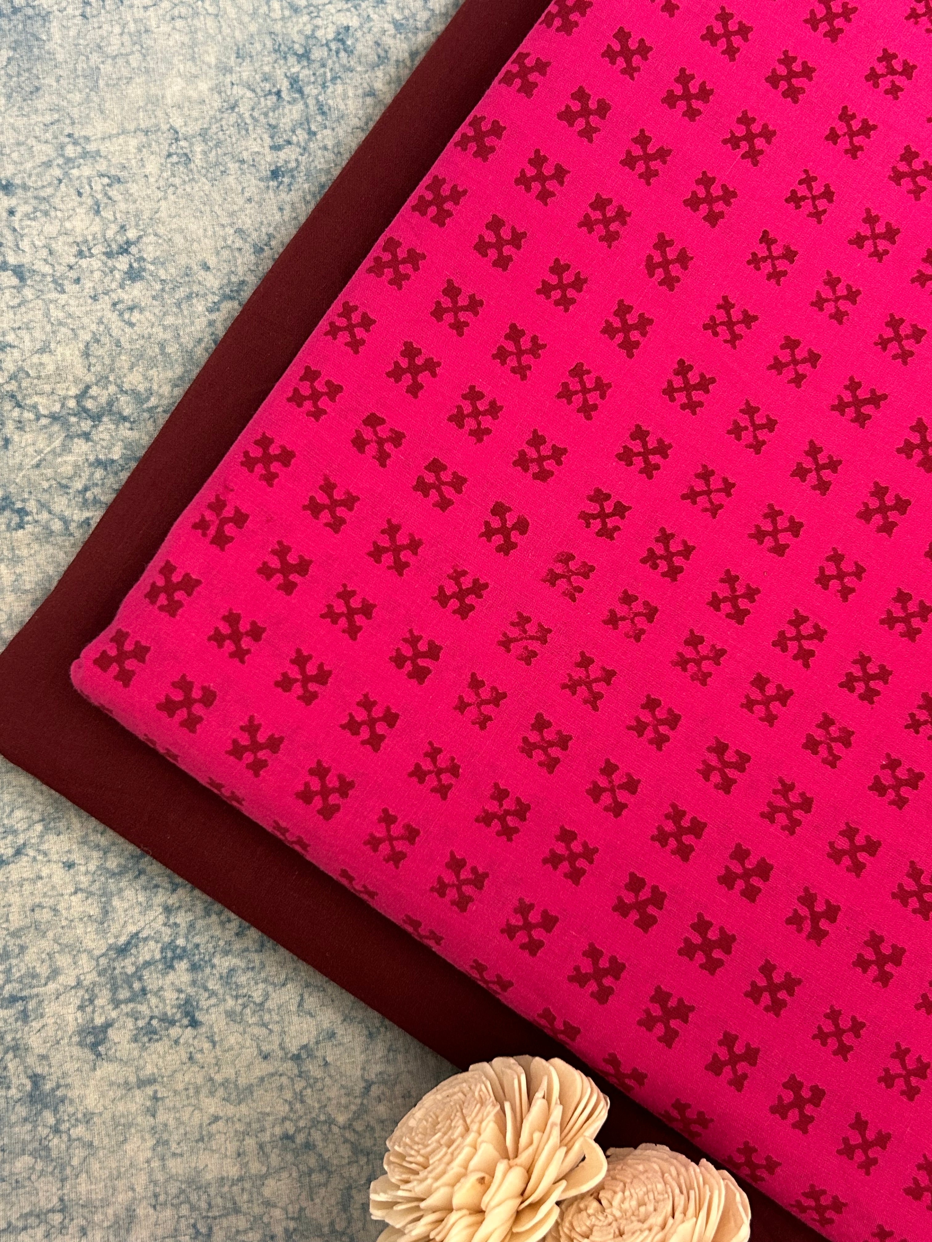 Handblock  Cotton Fabric -  Neon Pink