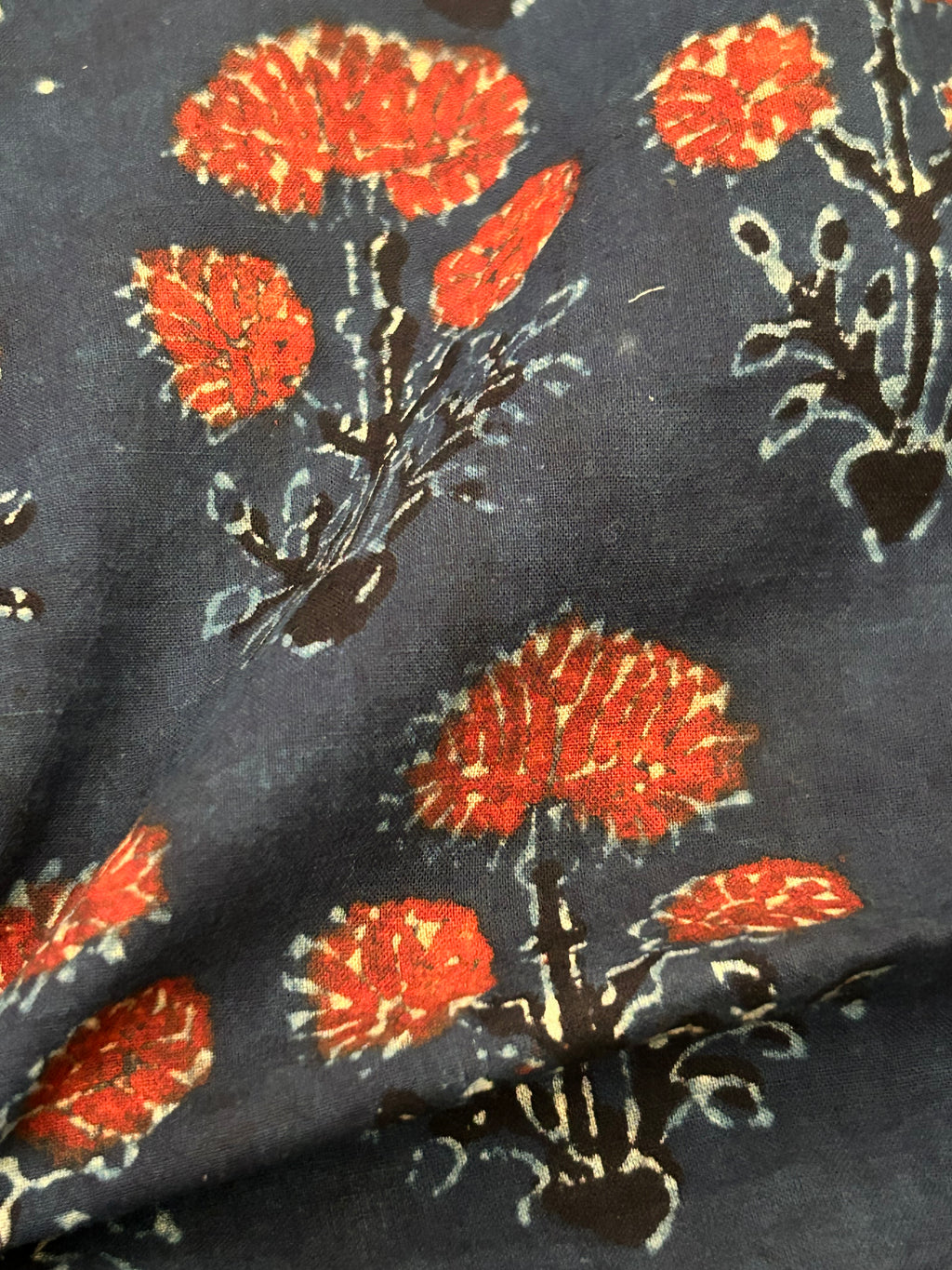 Handblock Printed Ajrakh Cotton - Indigo & Madder Red (1m)