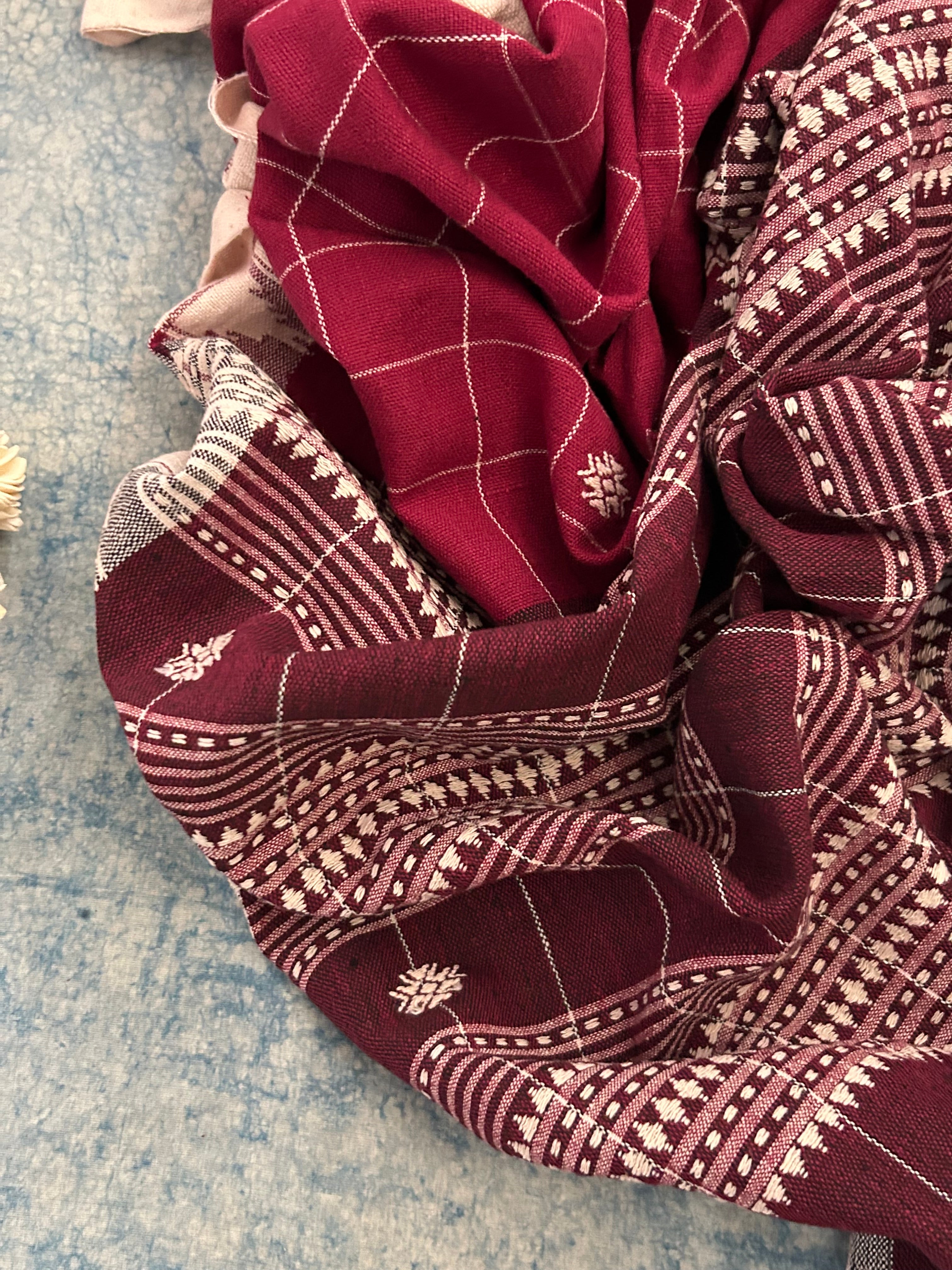 Handspun Handwoven Kotpad Suit Set -Black and Maroon