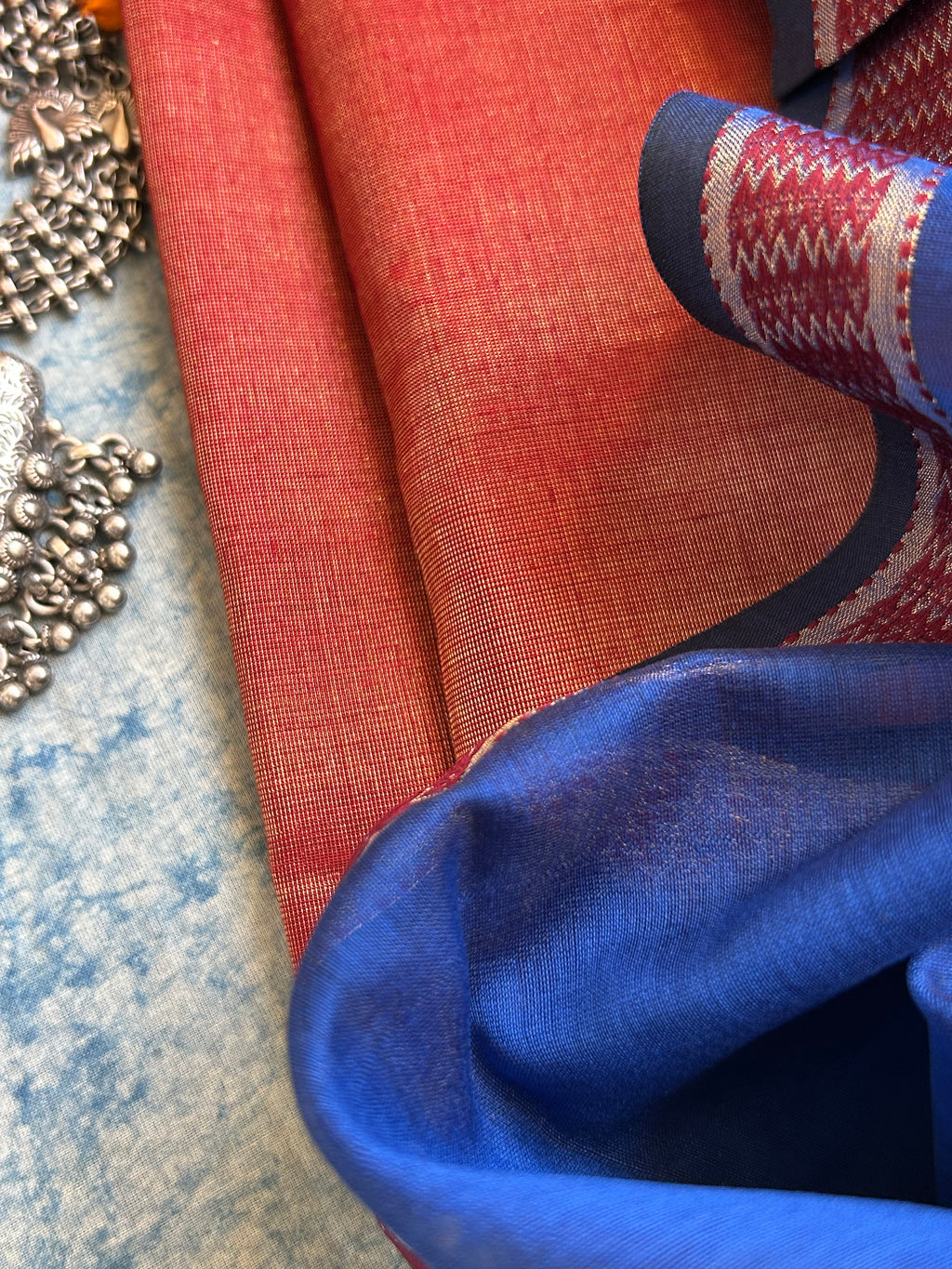 Handwoven Maheshwari Kurta Dupatta Set - Maroon & Royal Blue