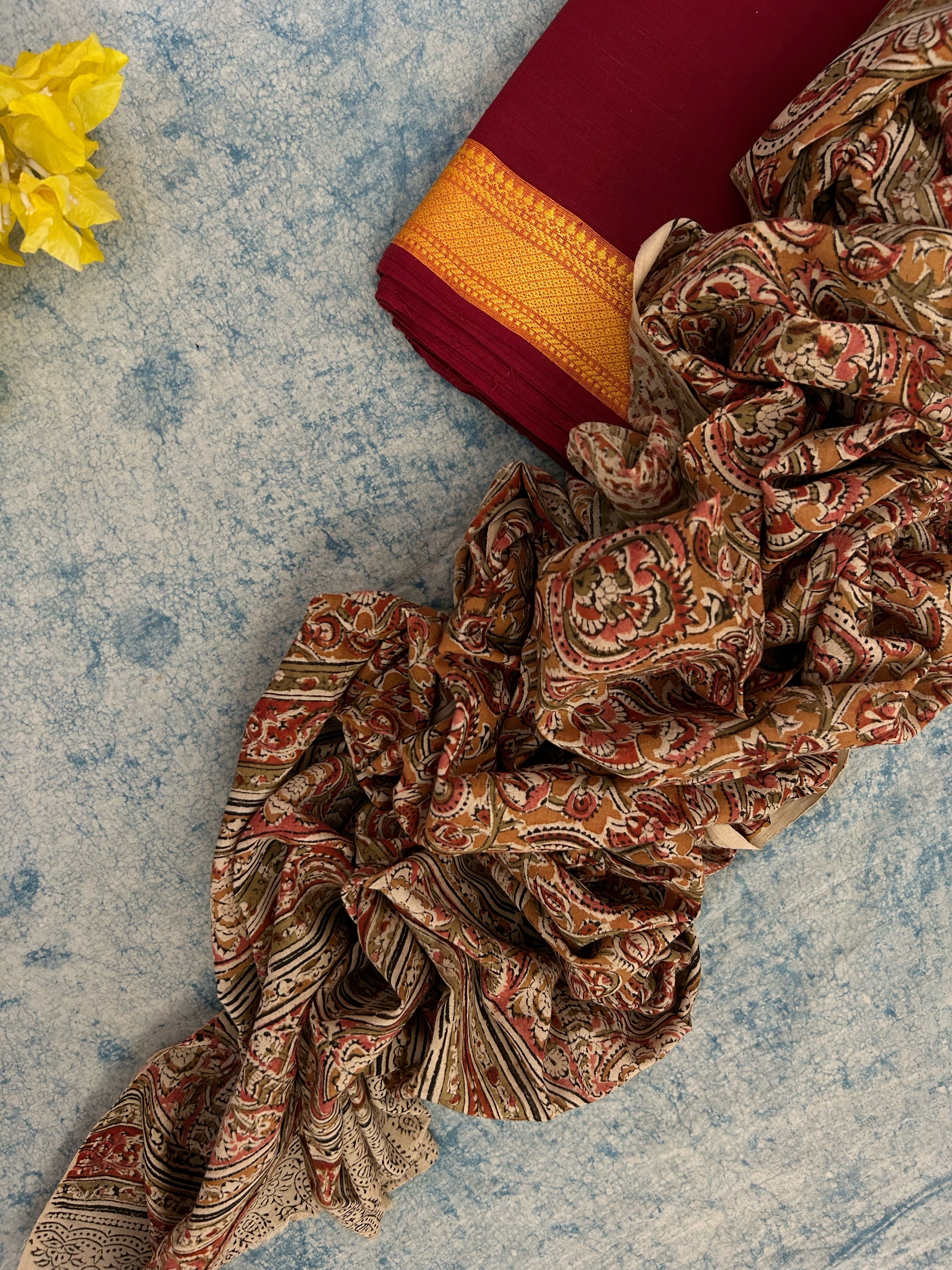 Handwoven Handcrafted Mangalagiri Kalamkari Kurta Dupatta Set