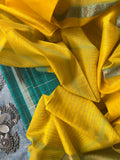 Handwoven Maheshwari Kurta Dupatta Set - Turquoise & Yellow