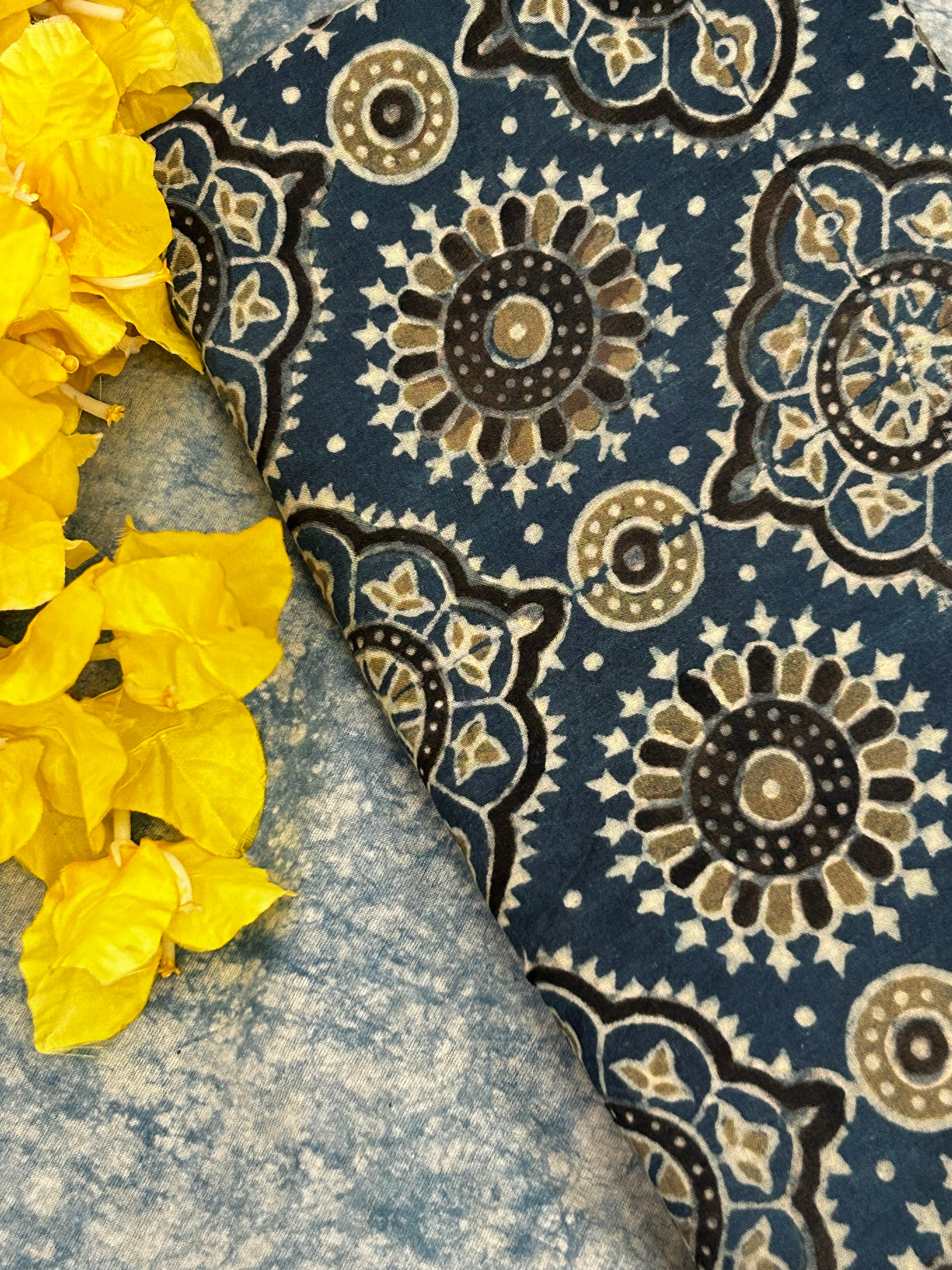 Handblock Ajrakh Cotton Blouse Fabric