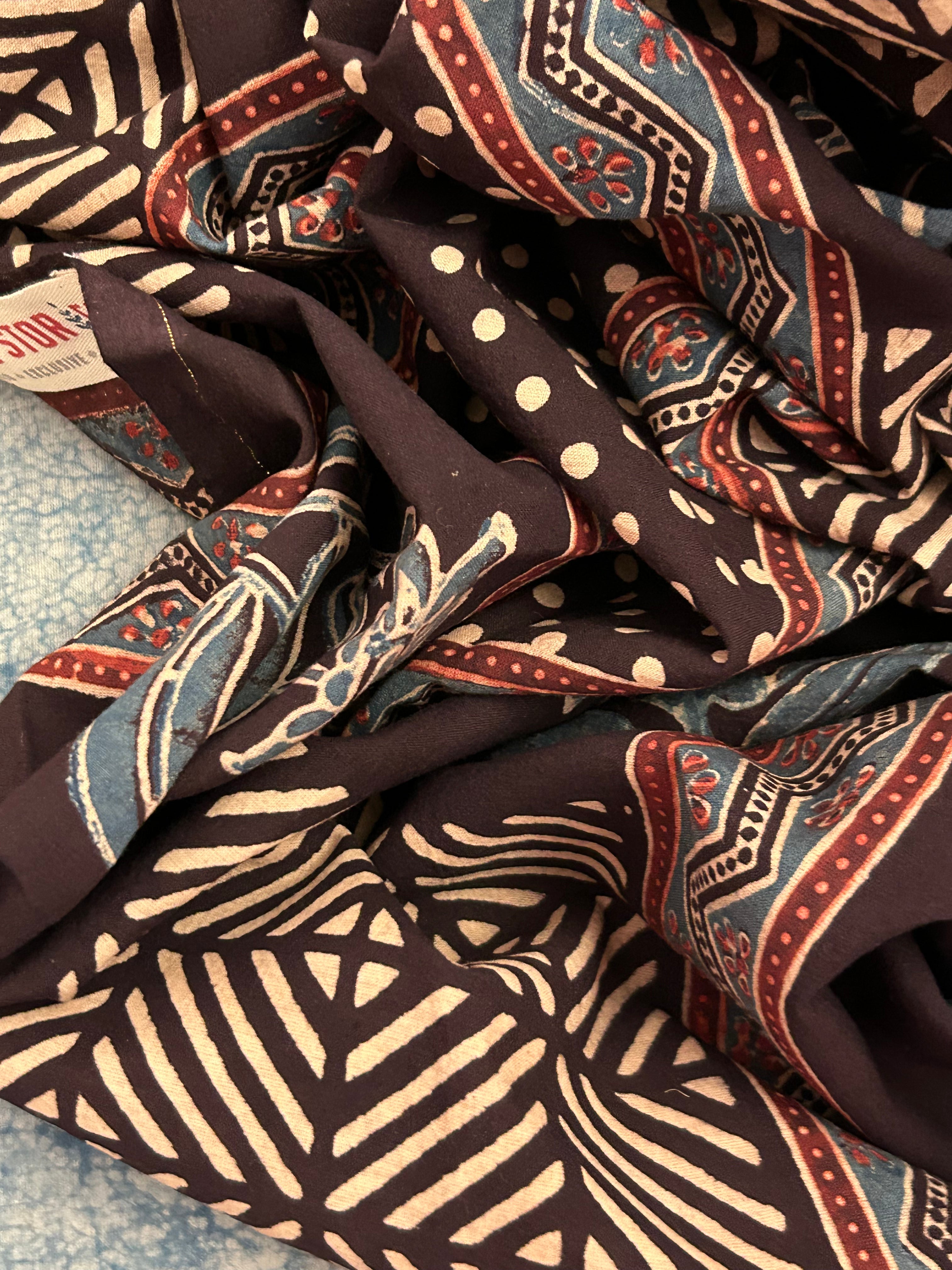 Natural Dyes Hand Block Ajrakh Dupatta