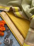 Handwoven Maheshwari Kurta Dupatta Set -Yellow & Pastel Green