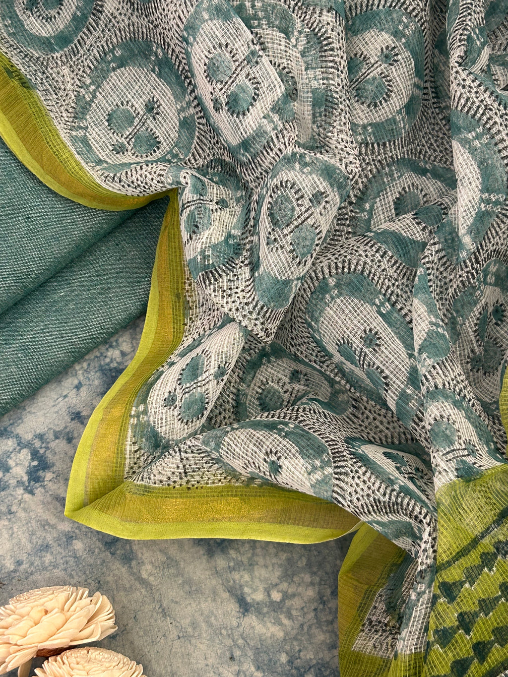 Handwoven Handblock Printed Set - Turquoise