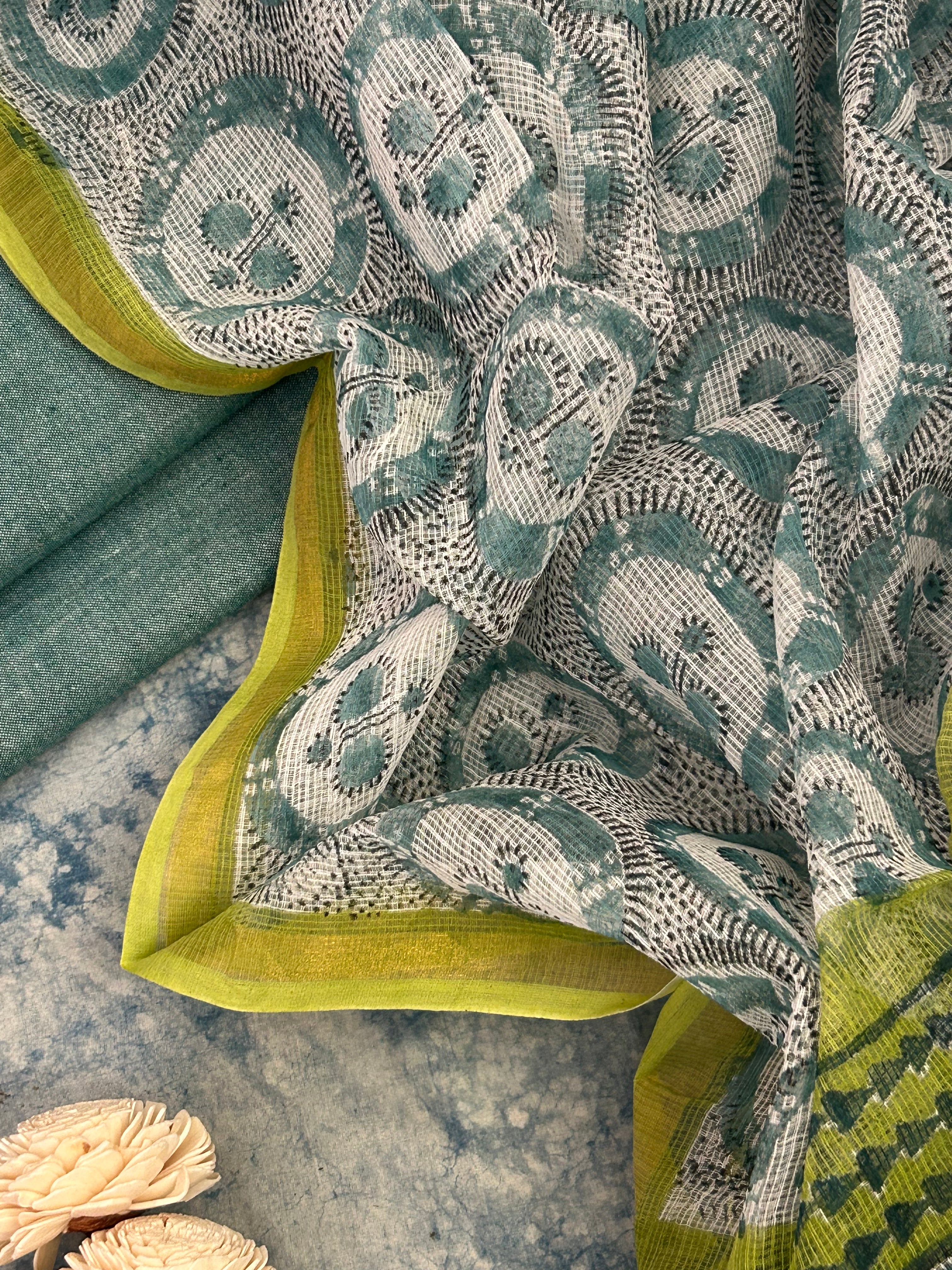 Handwoven Handblock Printed Set - Turquoise