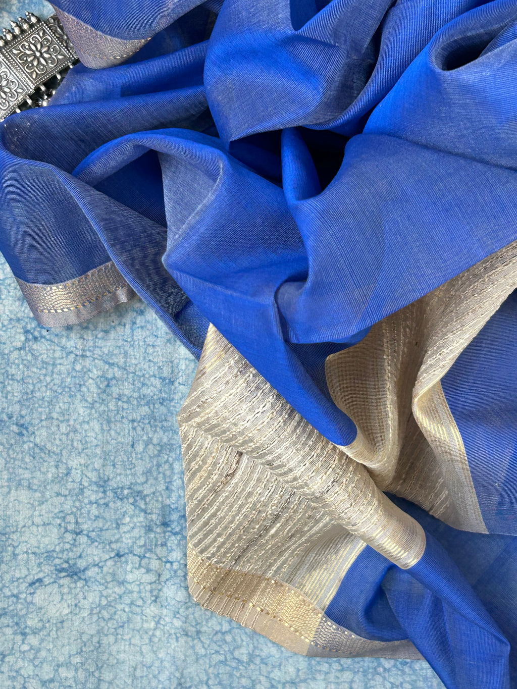 Handwoven Maheshwari Kurta Dupatta Set -Cobalt Blue