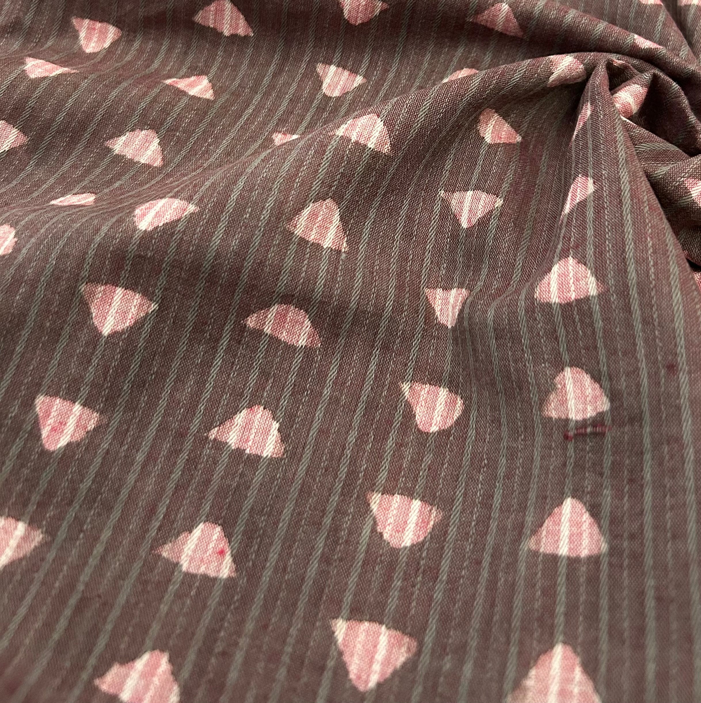 Handblock Printed Azofree dye cotton - Pink & Ash Grey Geometric(1m)